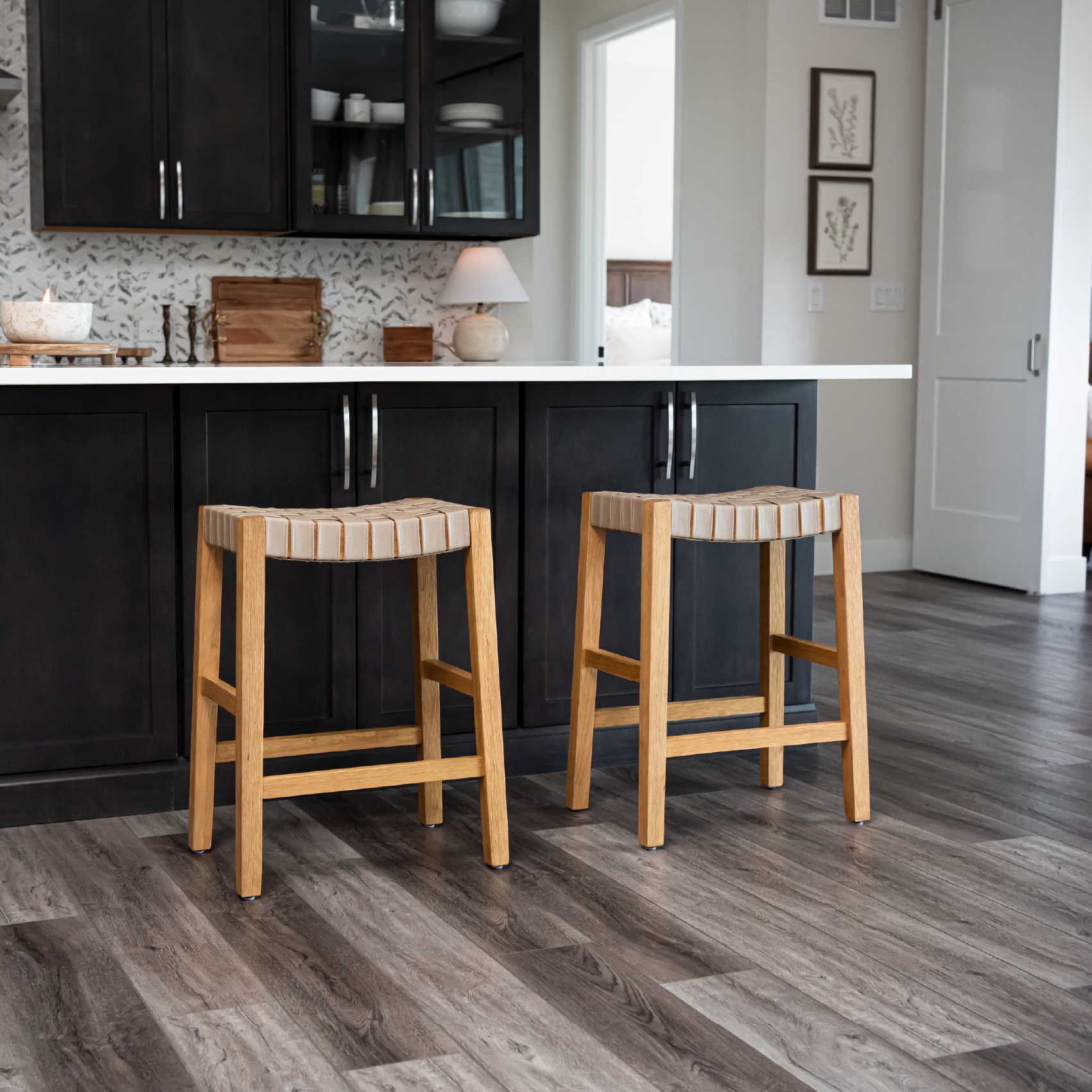 Emerson Counter Height Kitchen Stool - Weathered Natural Wood Finish With Avanti Bone Vegan Leather in Stools by Maven Lane