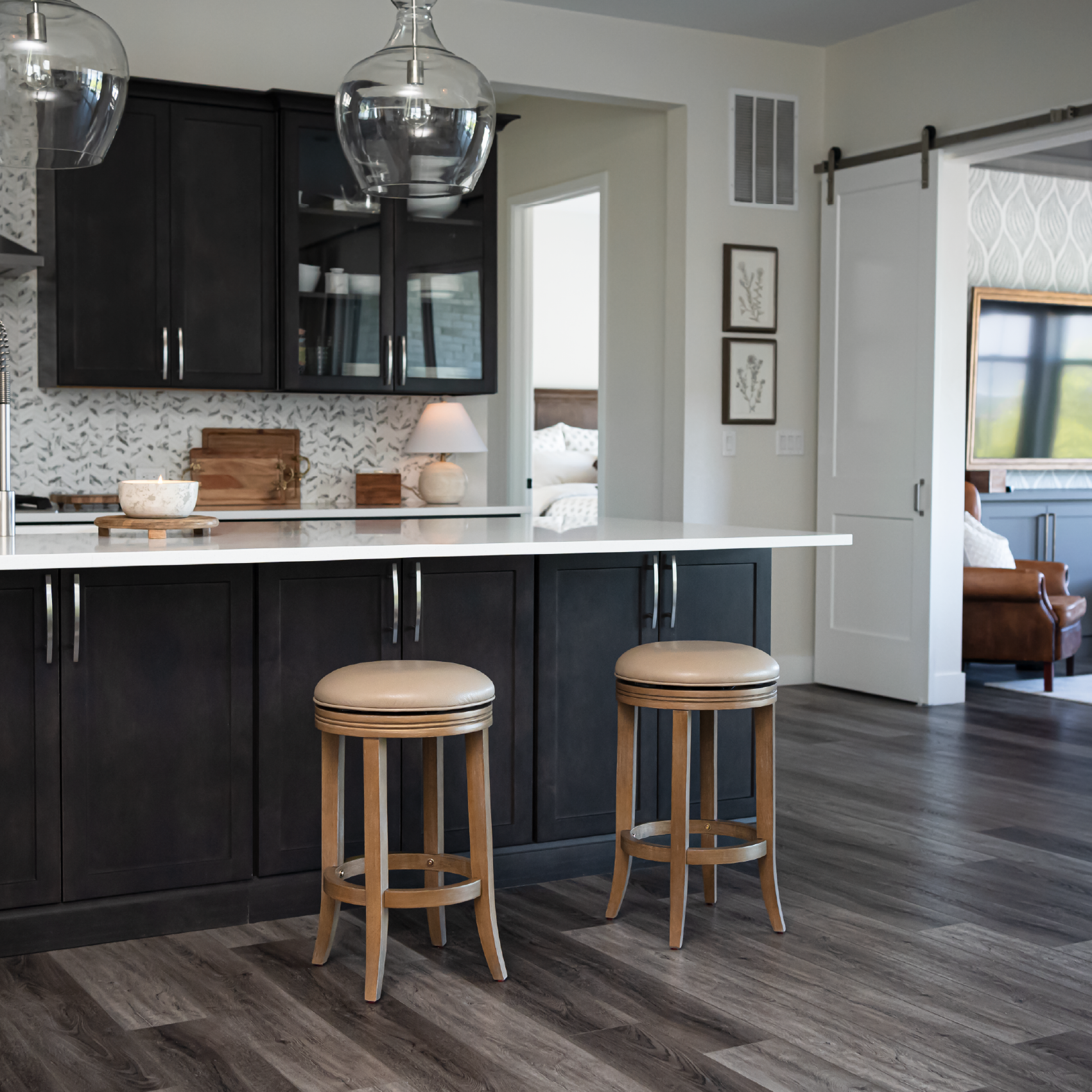 26" Eva swivel counter height kitchen stool - weathered oak finish with avanti bone vegan leather in Stools by Maven Lane