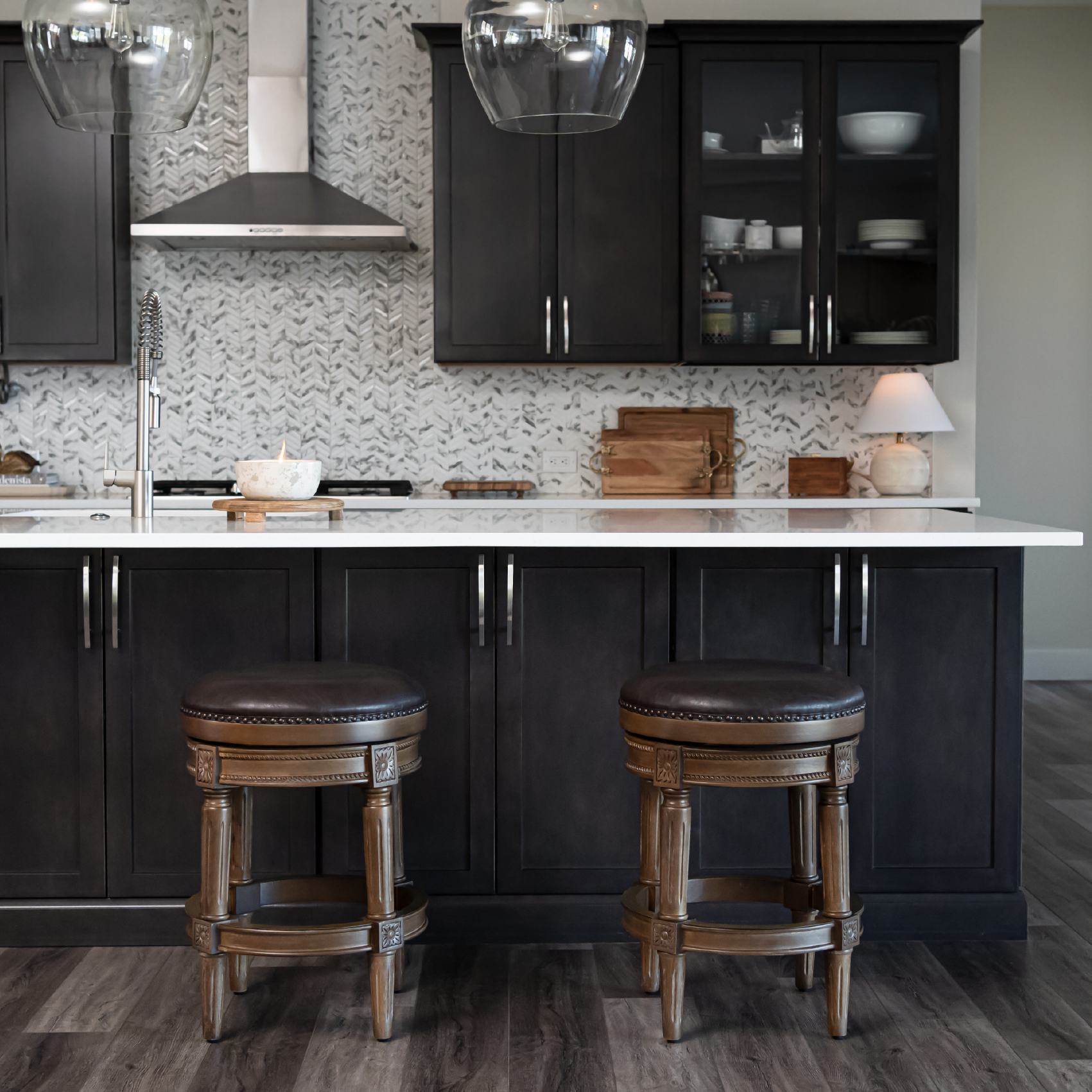 27" Pullman backless swivel counter height kitchen stool - walnut finish with marksman saddle vegan leather in Stools by Maven Lane