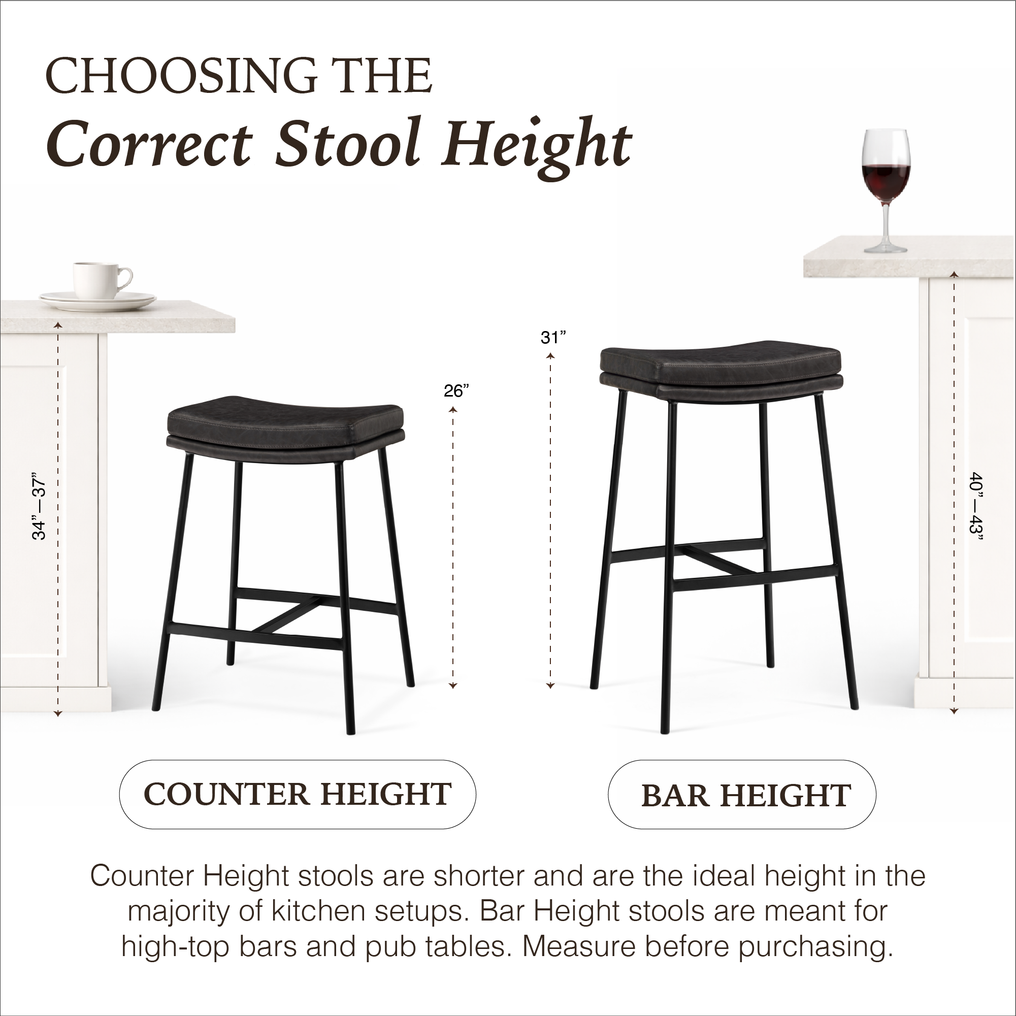 Berkley Counter Height Saddle Stool – Charcoal Faux Leather & Matte Black in Maven Lane by Maven Lane