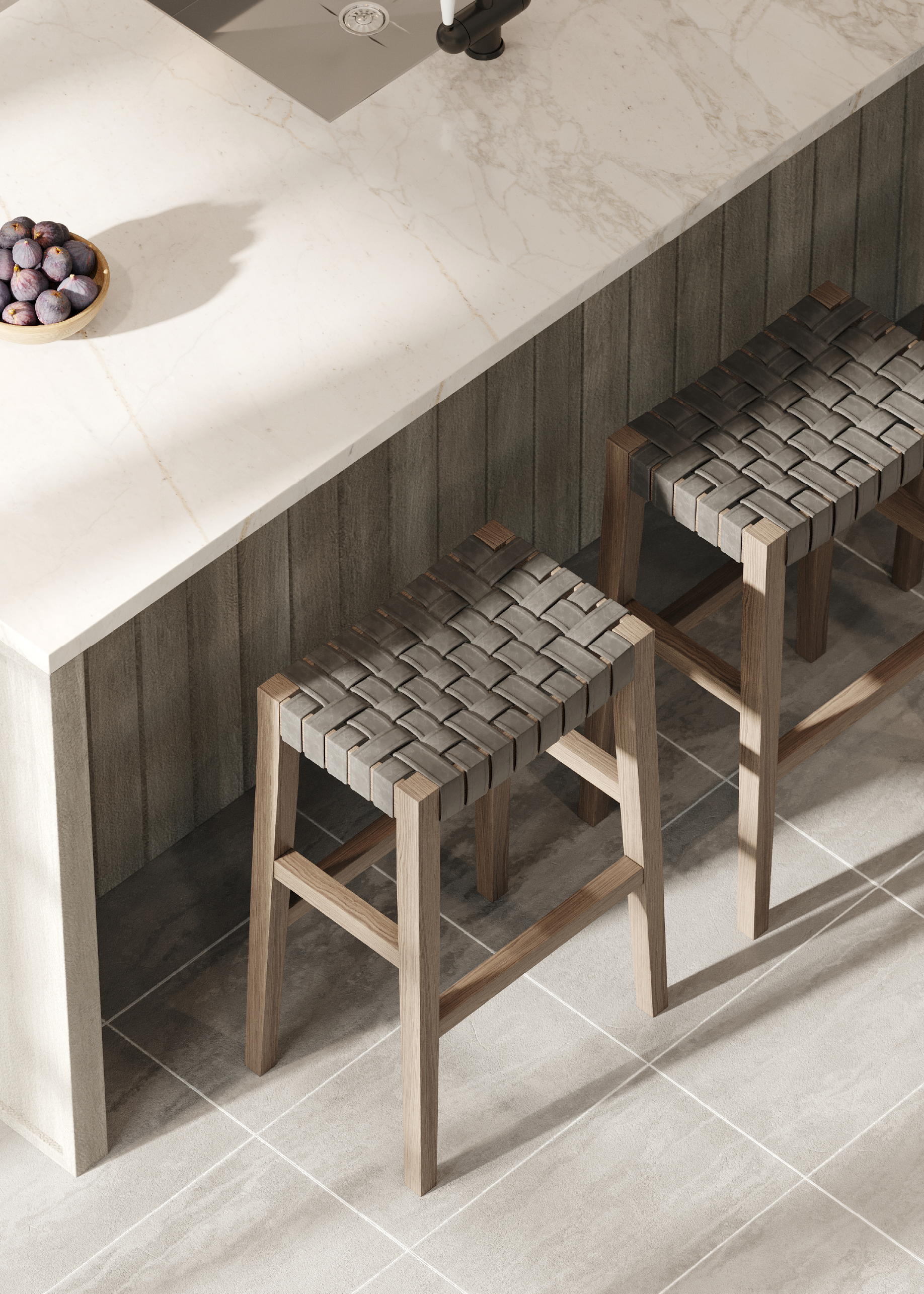 Emerson Bar Stool In Weathered Grey Wood Finish With Ronan Stone Vegan Leather in Stools by Maven Lane