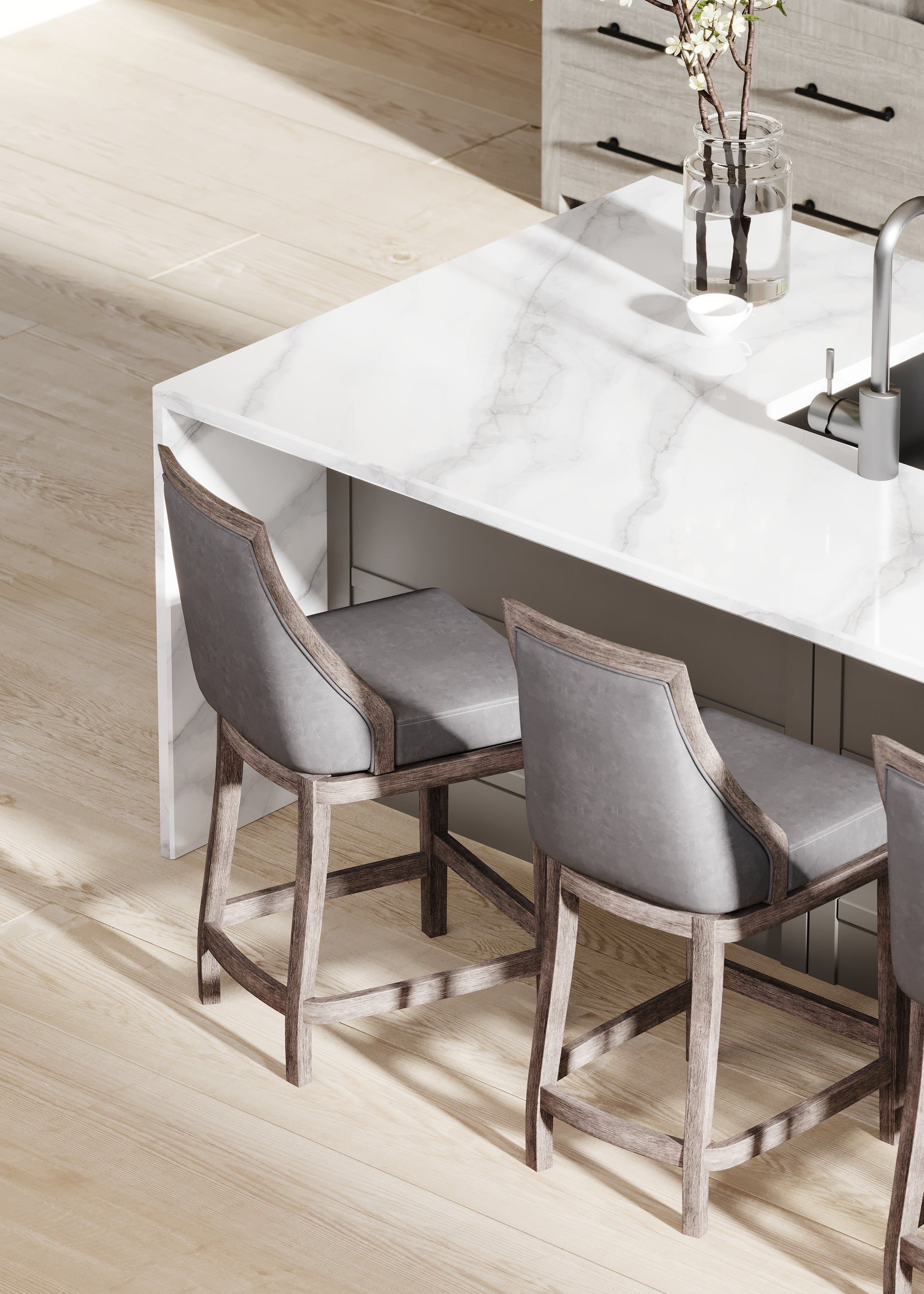 26" Vienna Counter Stool in Reclaimed Oak Finish with Ronan Stone Vegan Leather in Stools by Maven Lane