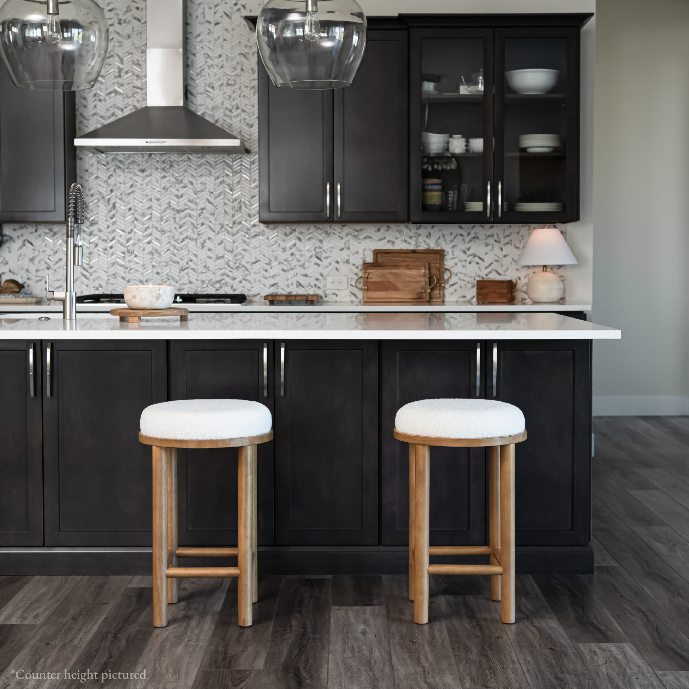 31" Clara Bar Stool in Natural Finish with White Fabric Upholstery in Stools by Maven Lane