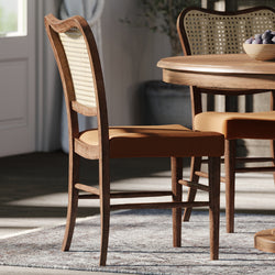 Vera Dining Chair in Brown Finish and Brown Canvas Fabric Upholstery, Set of 2 in Dining Chair by Maven Lane