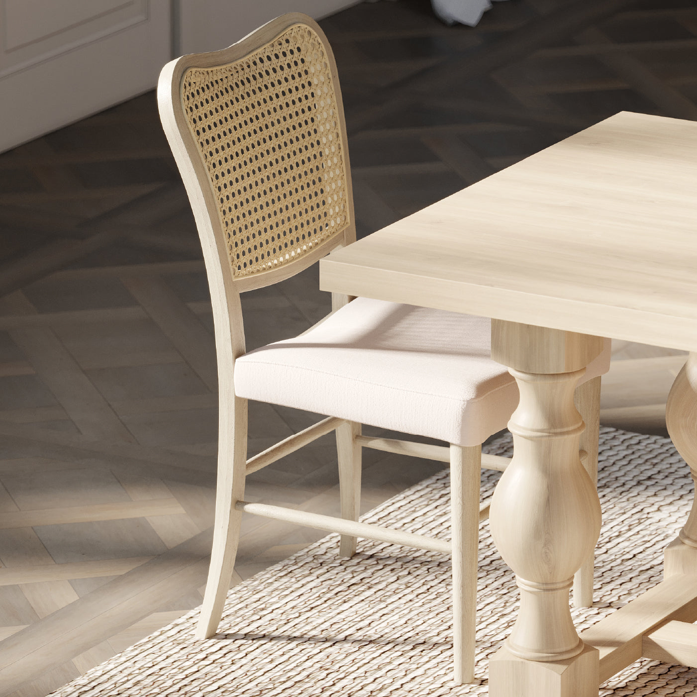 Vera Dining Chair in Aged White with Cream Weave Fabric, Set of 2 in Dining Chair by Maven Lane