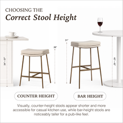 Berkley Counter Height Saddle Stool – Beige Fabric & Aged Gold in Maven Lane by Maven Lane