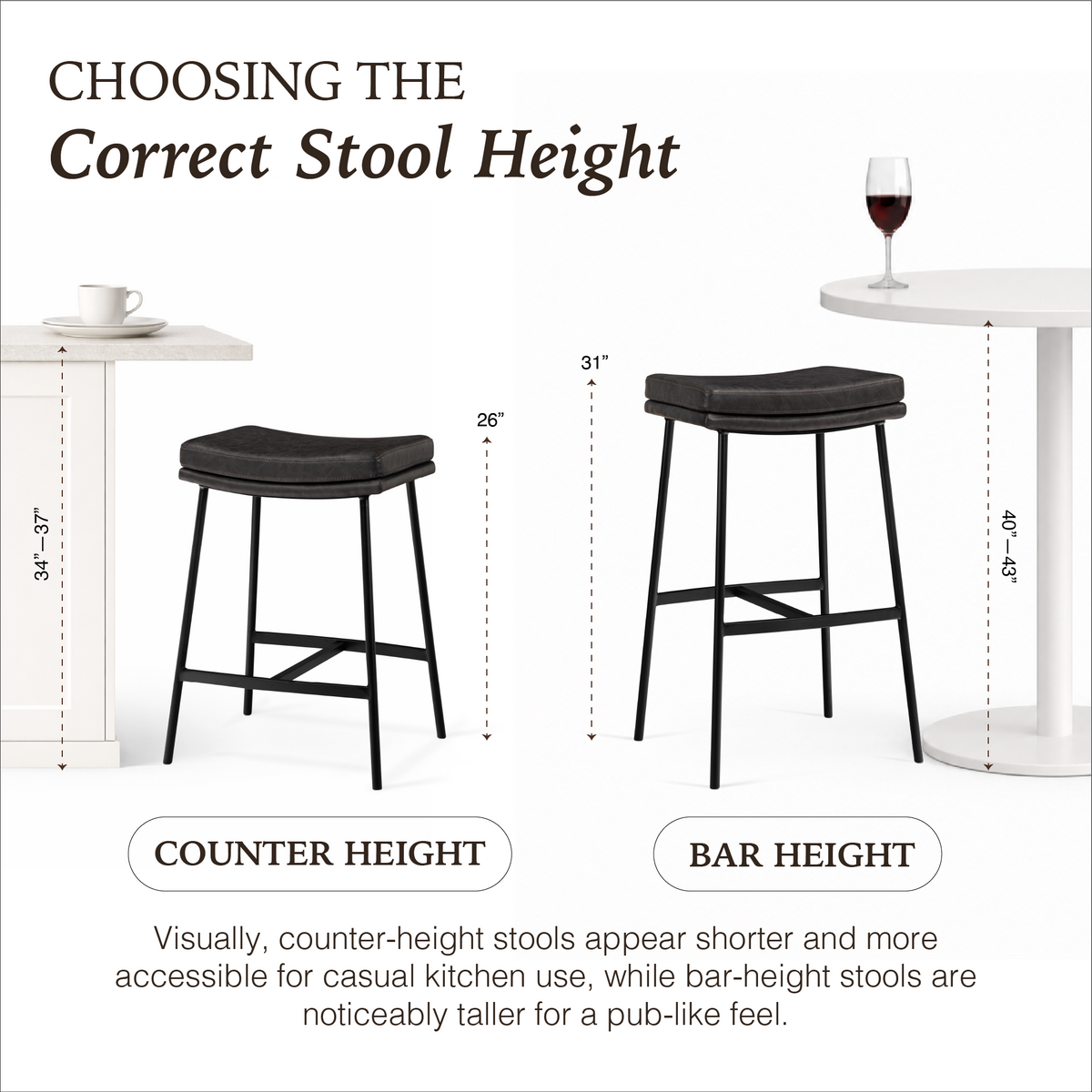 Berkley Counter Height Saddle Stool – Charcoal Faux Leather & Matte Black in Maven Lane by Maven Lane