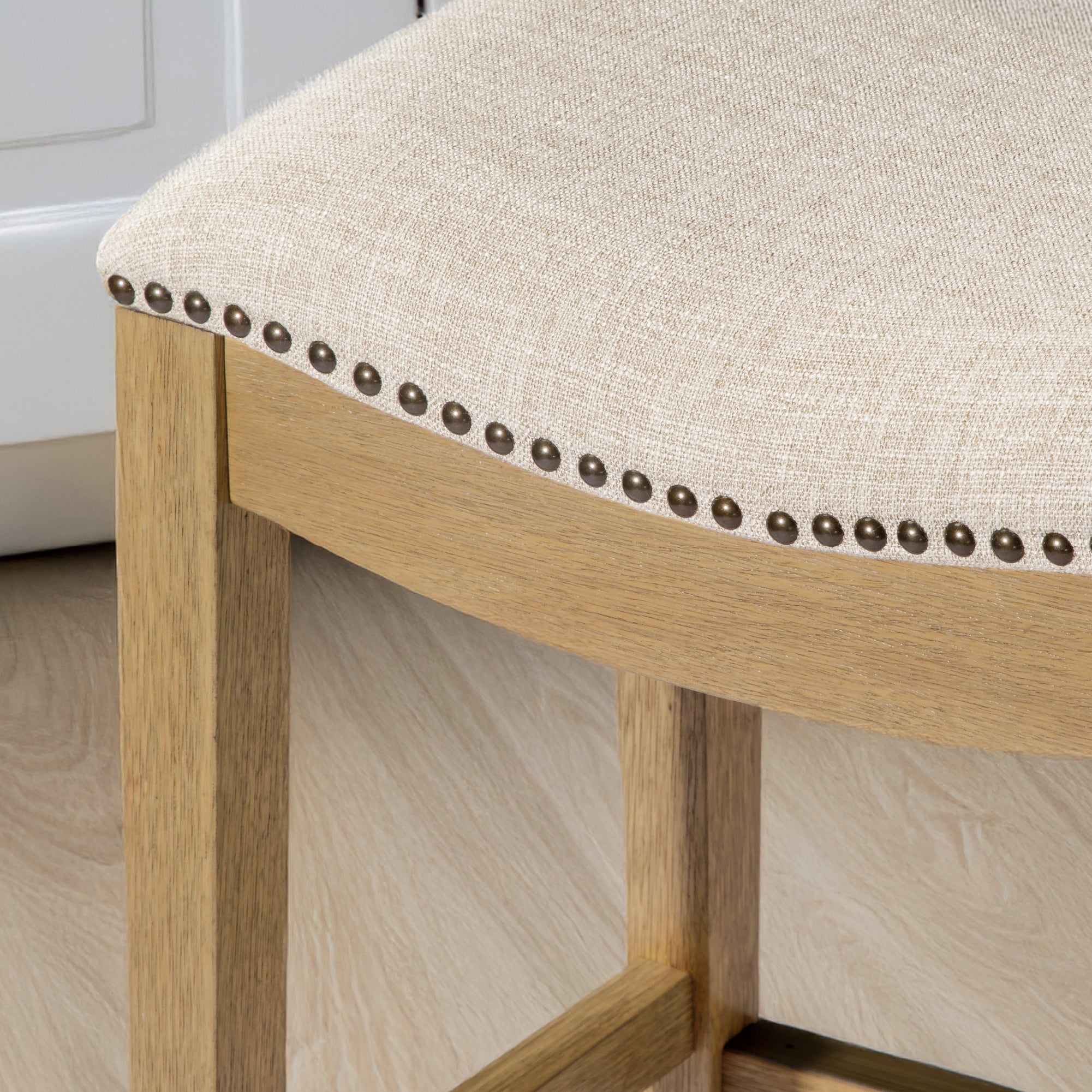 Alex Counter Stool in Aged Natural Finish with Wheat Fabric Upholstery