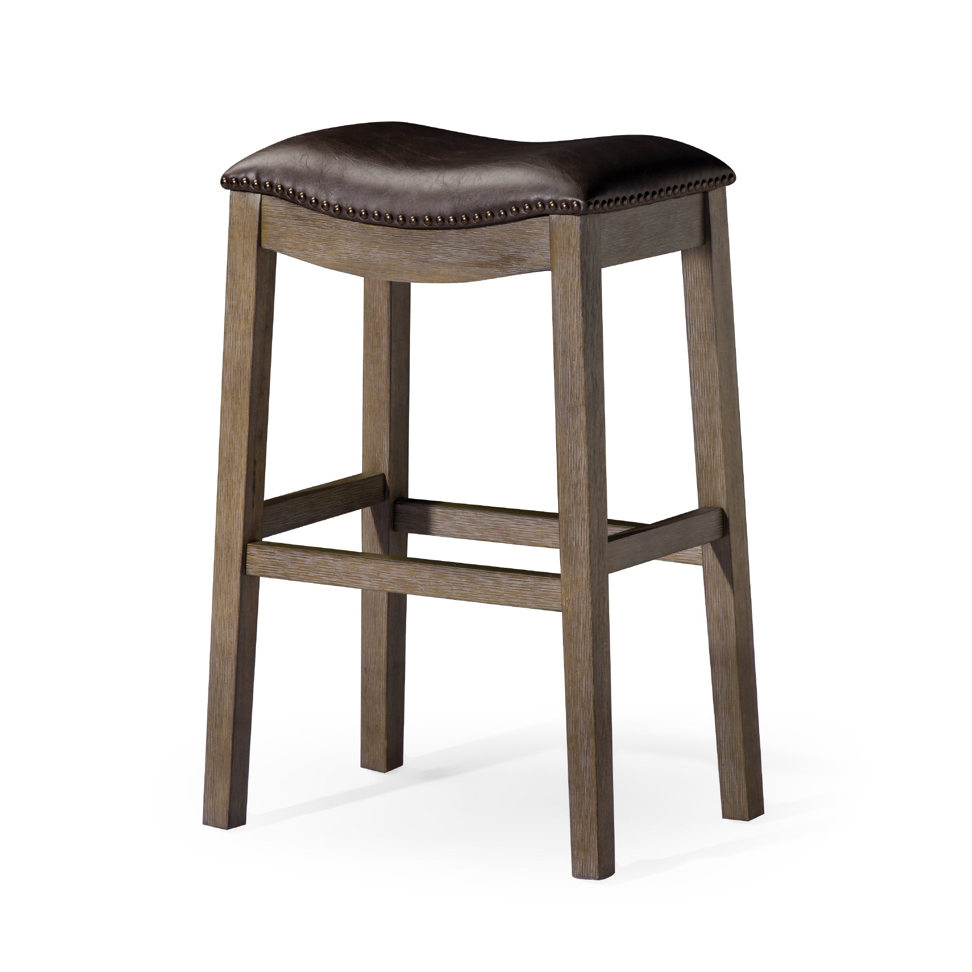 Alex Bar Stool in Walnut Finish with Marksman Saddle Vegan Leather in Stools by Maven Lane