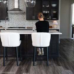 Gia Bar Stool in Black Finish and White Fabric in Stools by Maven Lane