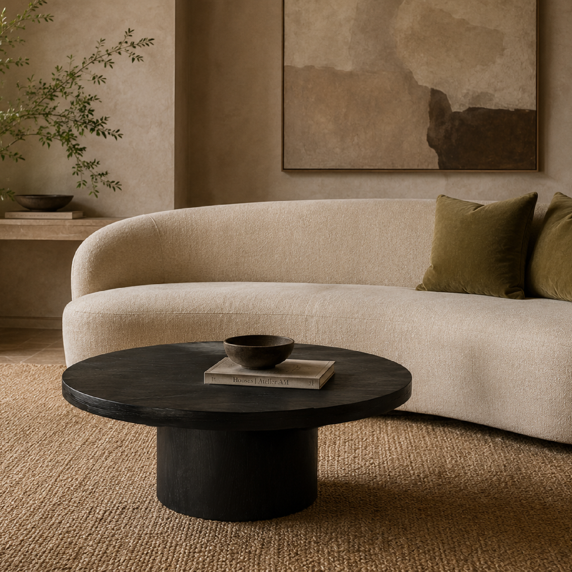 Owen Rustic Circular Wooden Coffee Table in Black Finish in Coffee Table by Maven Lane