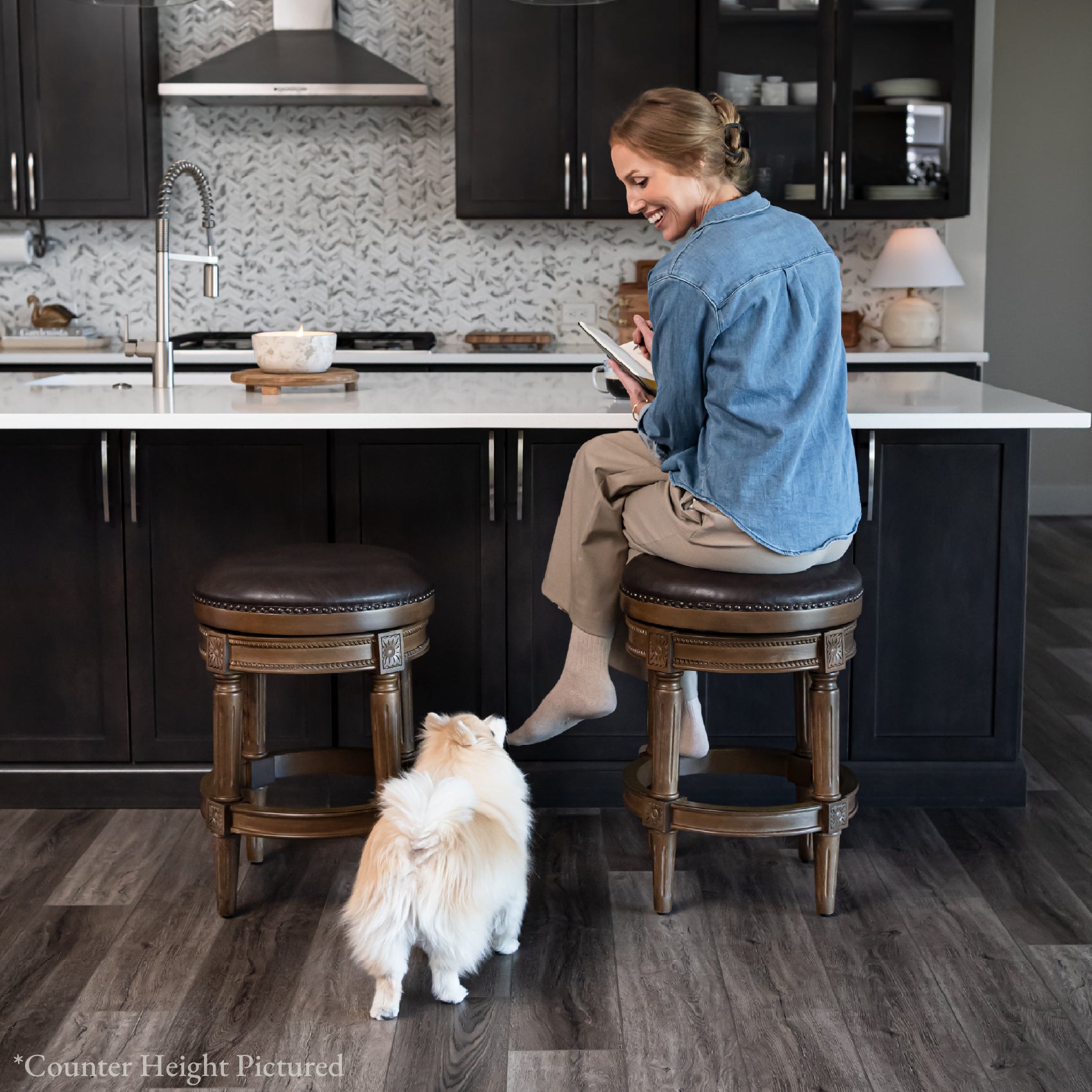 31" Pullman Backless Bar Stool in Brown Finish with Brown Faux Leather (Set of 4) in Stools by Maven Lane