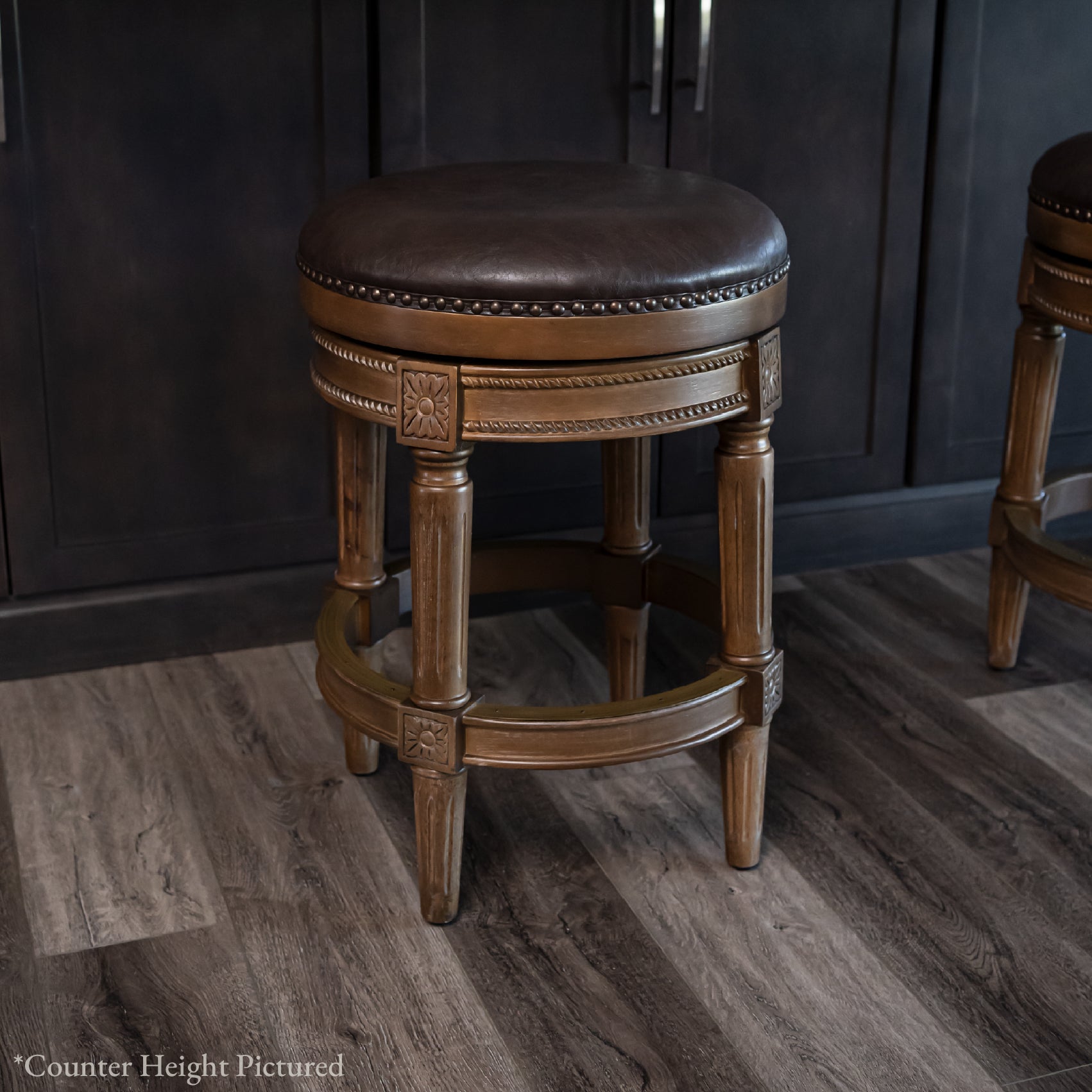 31" Pullman Backless Bar Stool in Brown Finish with Brown Faux Leather (Set of 4) in Stools by Maven Lane
