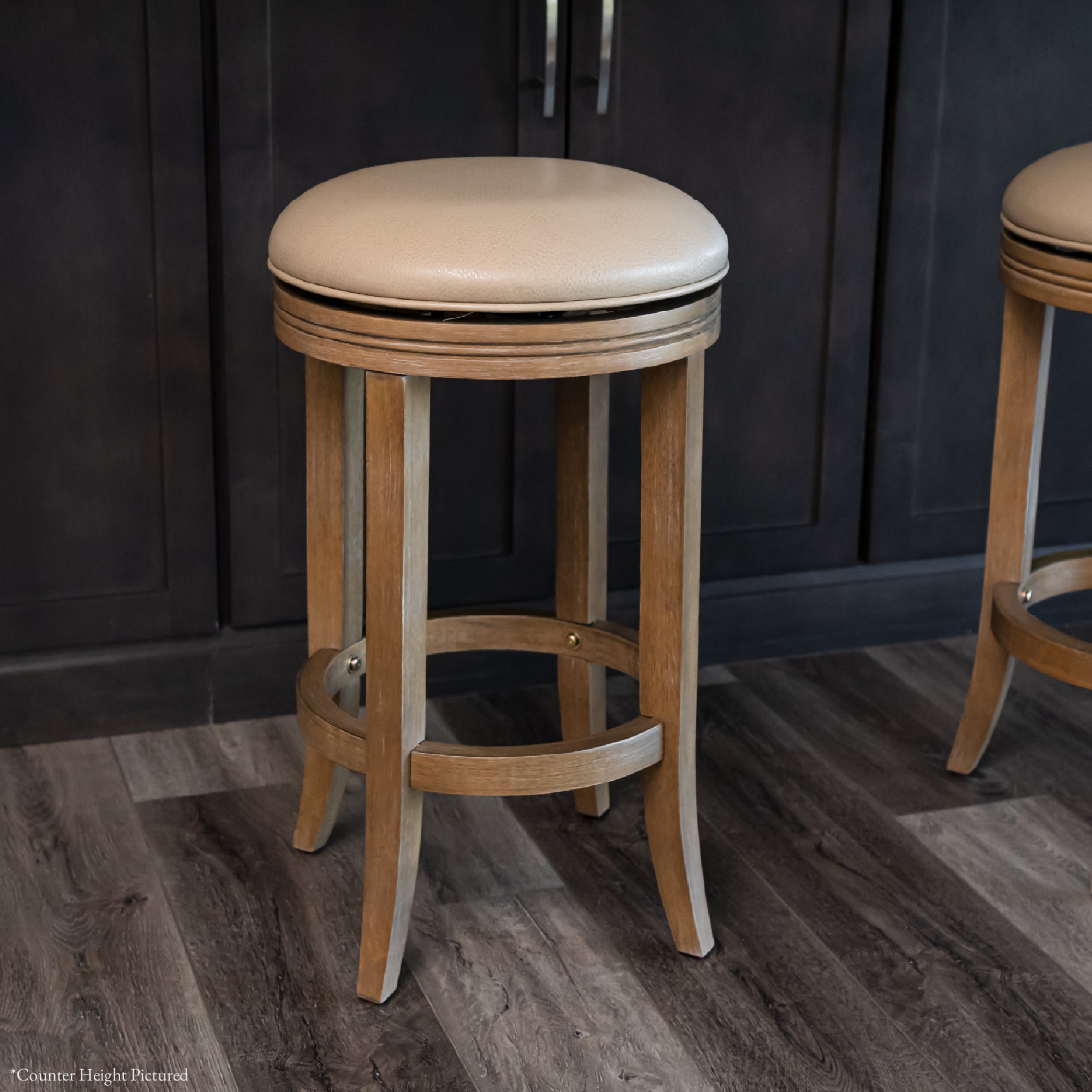 31" Eva Bar Stool in Weathered Oak Finish with Avanti Bone Vegan Leather in Stools by Maven Lane