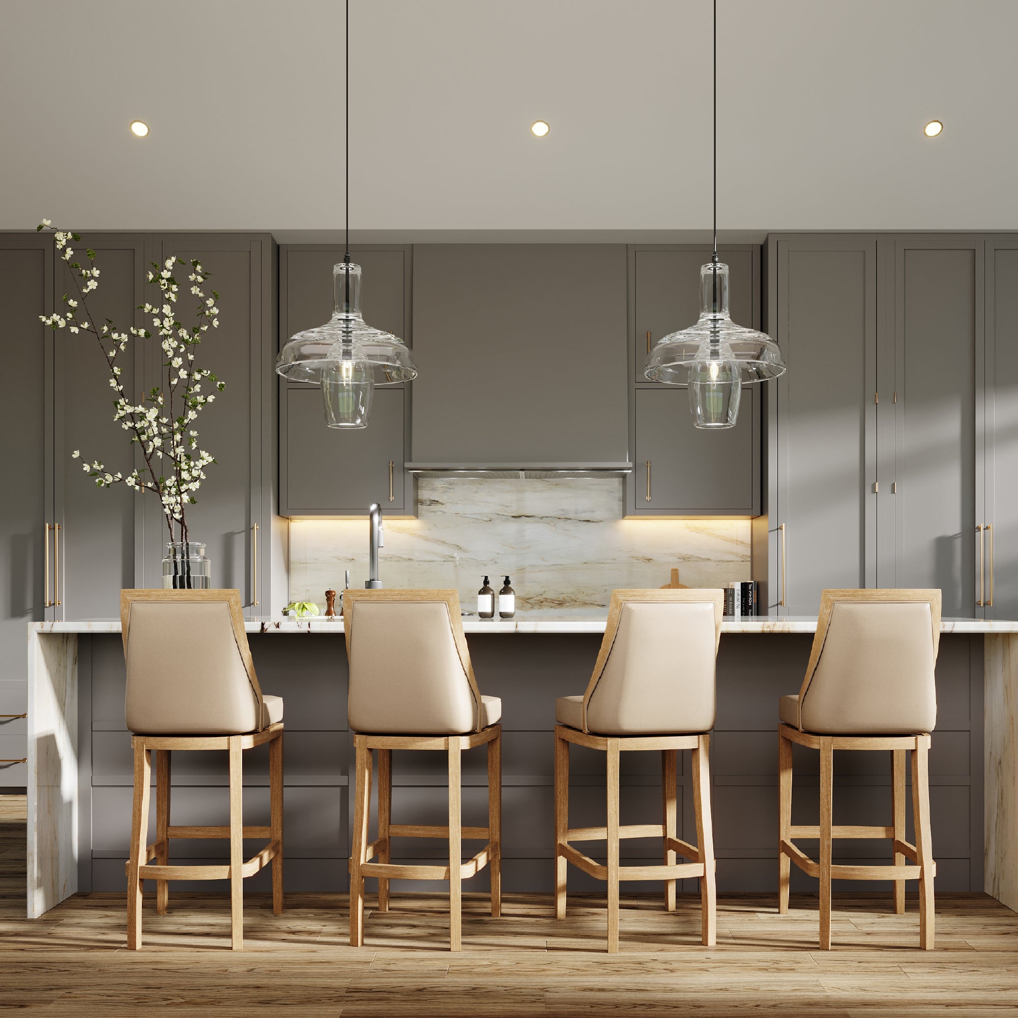 31" Vienna Swivel Bar Stool in Weathered Oak Finish with Avanti Bone Vegan Leather in Stools by Maven Lane