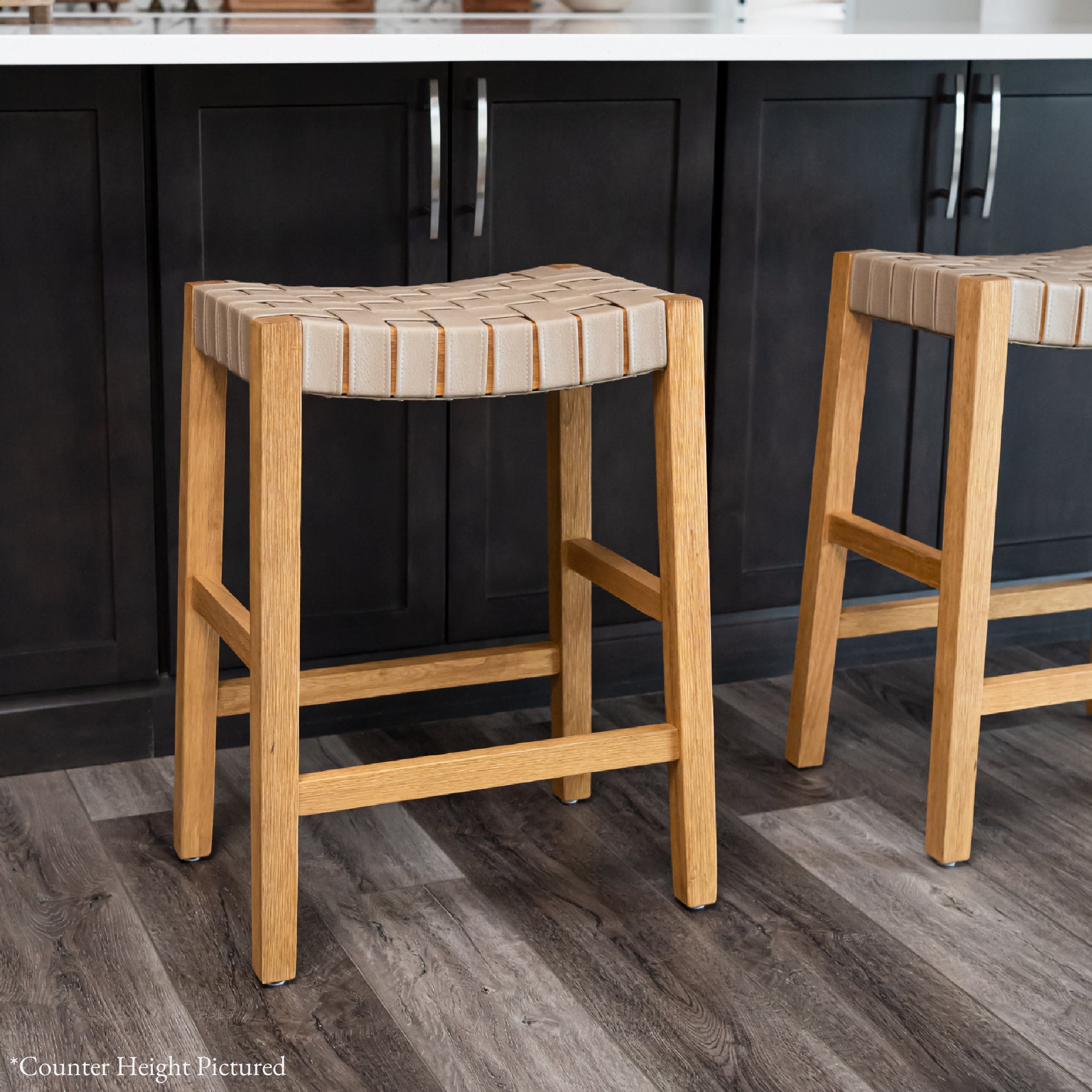 Emerson Bar Stool In Natural Finish & Beige Woven Leather Seat in Stools by Maven Lane