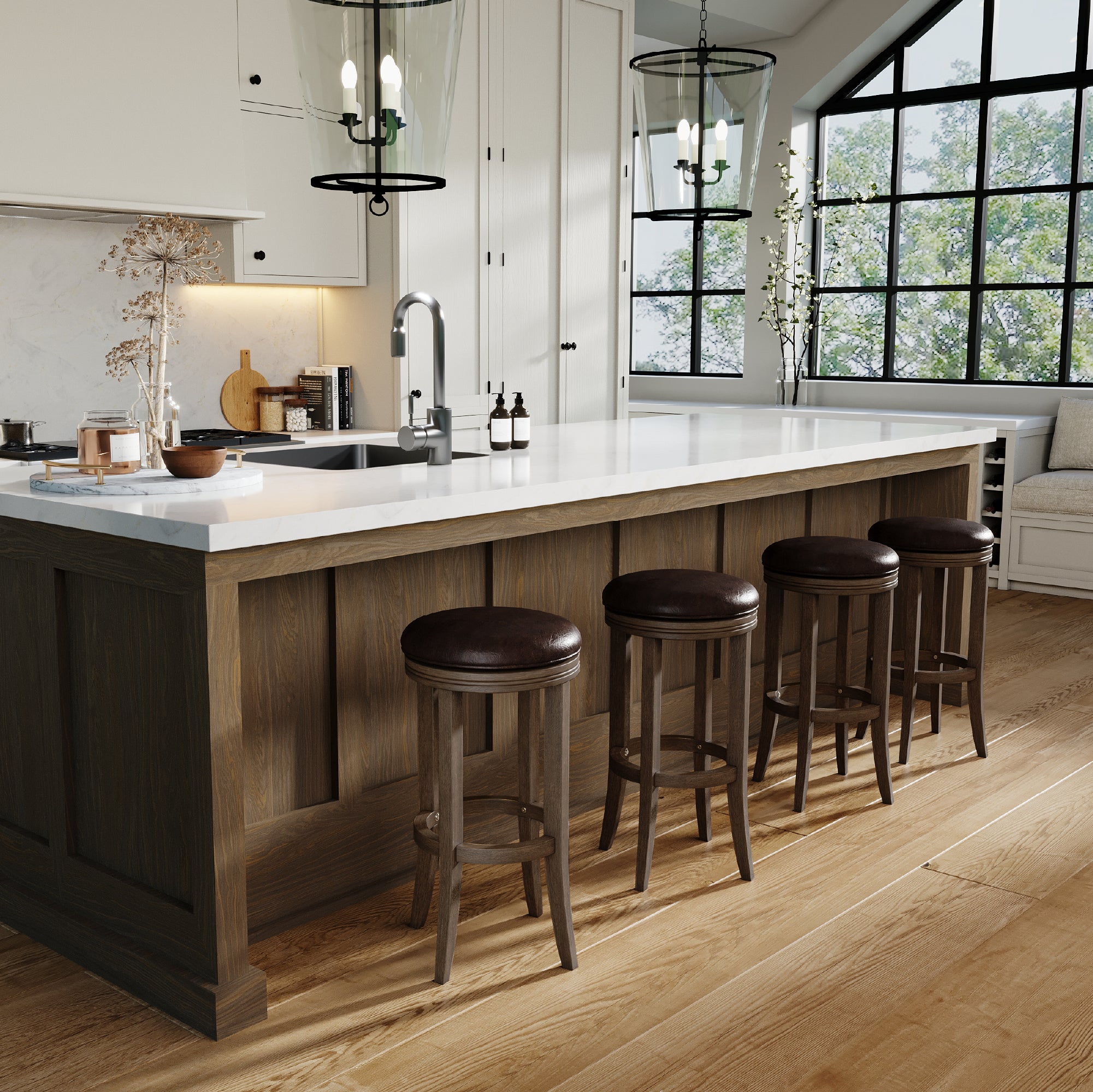 31" Eva Bar Stool in Walnut Finish with Marksman Saddle Vegan Leather in Stools by Maven Lane