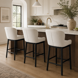 Gia Counter Stool in Black Finish and White Fabric in Stools by Maven Lane