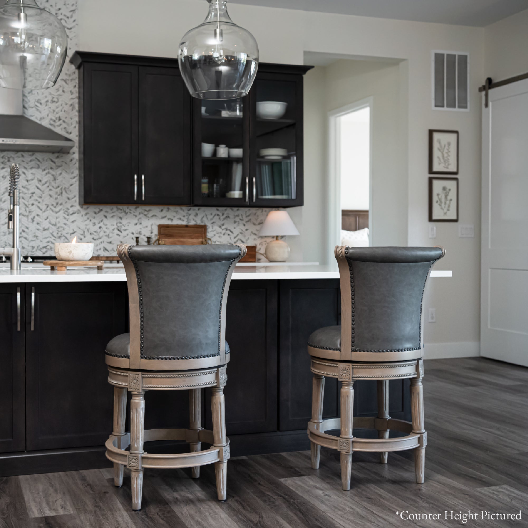 31" Pullman Bar Stool in Reclaimed Oak Finish with Ronan Stone Vegan Leather in Stools by Maven Lane