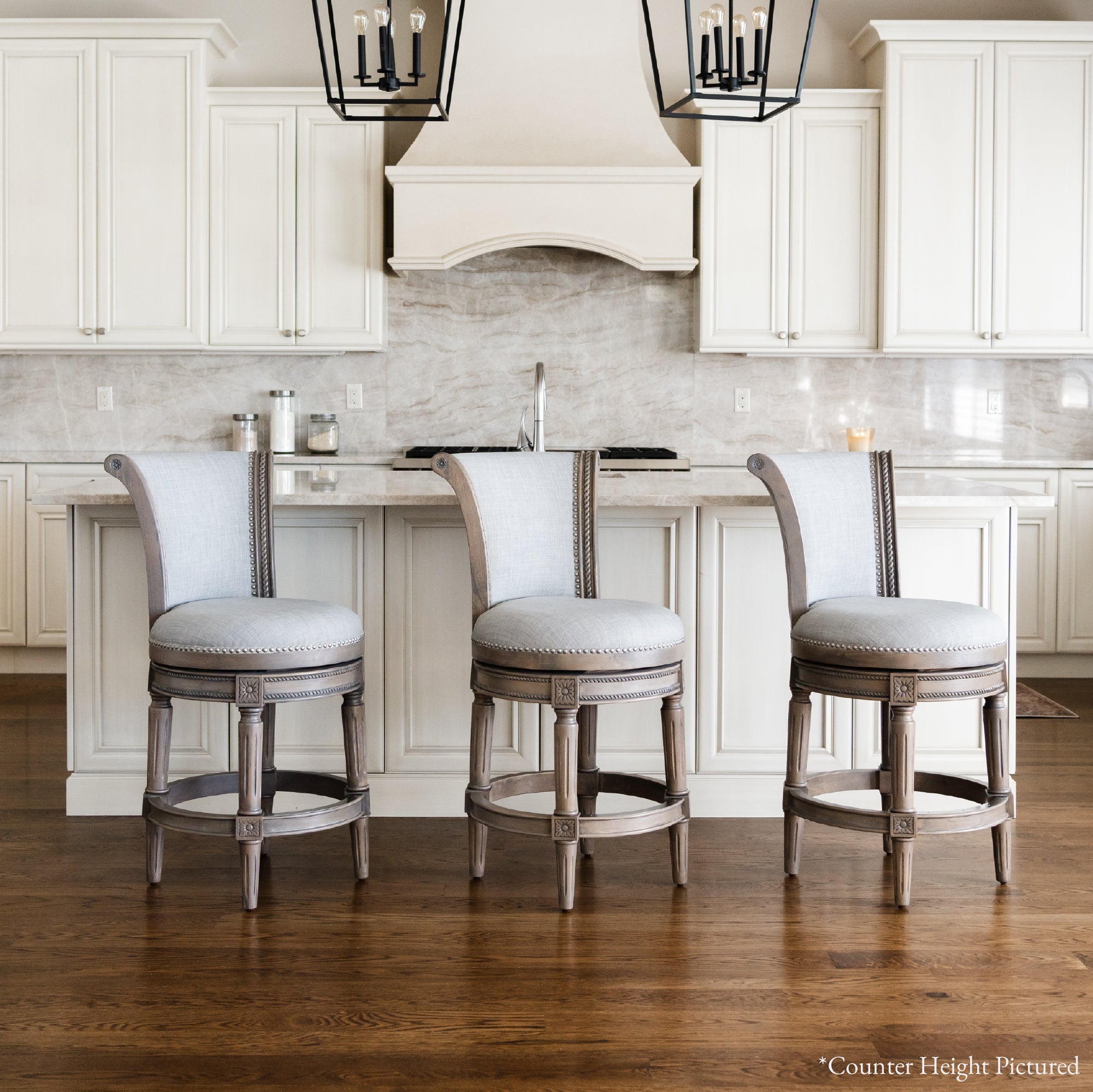31" Pullman Bar Stool in Reclaimed Oak Finish with Ash Grey Fabric Upholstery in Stools by Maven Lane