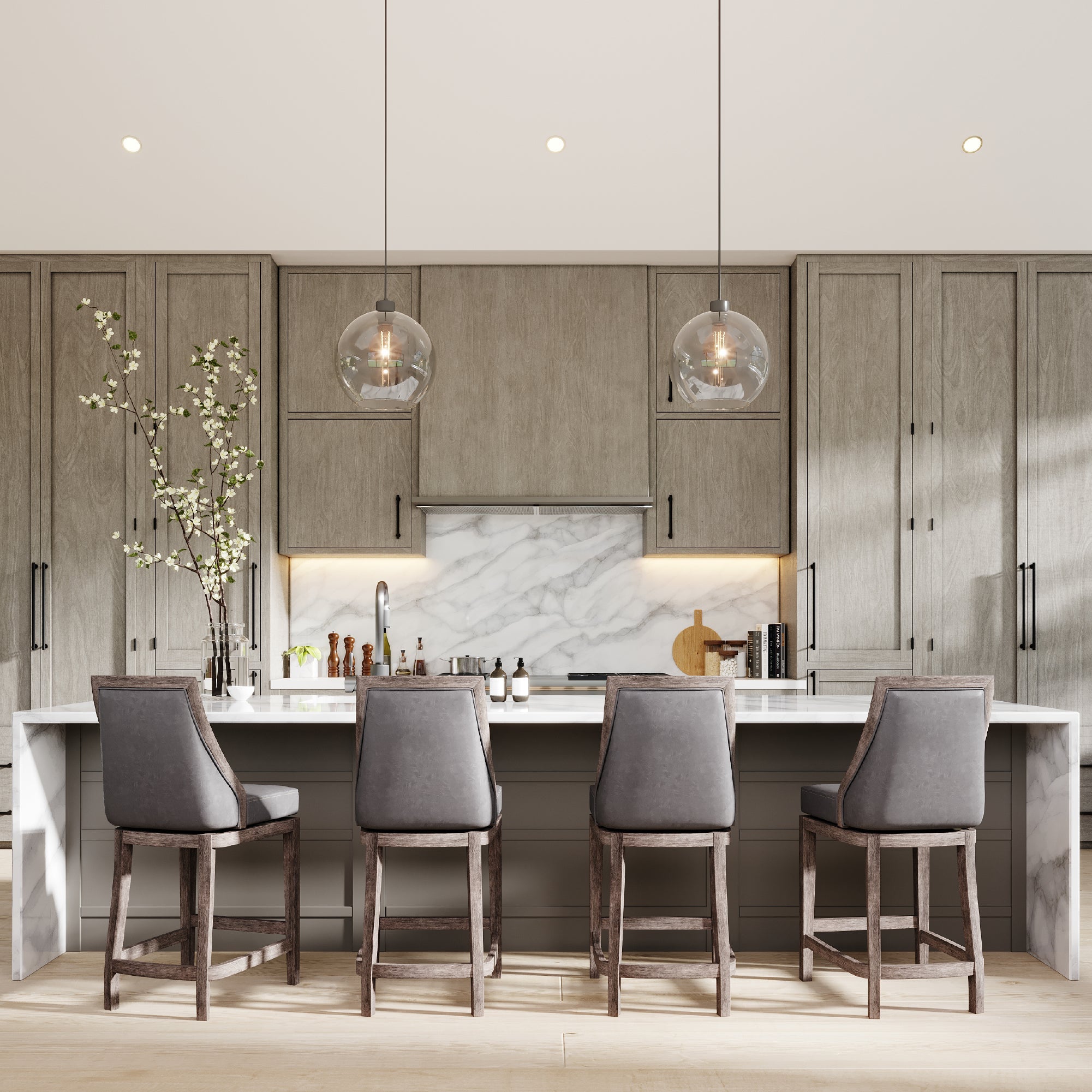 26" Vienna Swivel Counter Stool in Grey Finish with Grey Faux Leather in Stools by Maven Lane