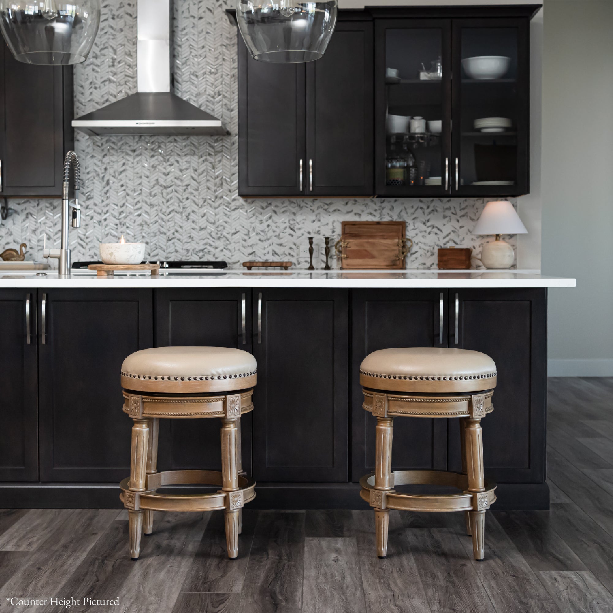 31" Pullman Backless Bar Stool in Light Brown Finish with Beige Faux Leather (Set of 4) in Stools by Maven Lane
