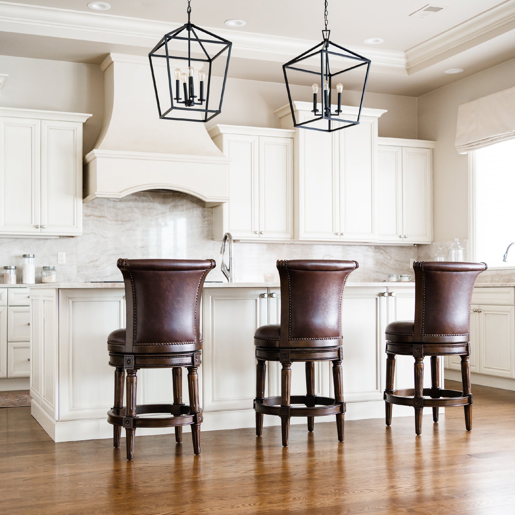 26" Pullman Counter Stool in Dark Brown Finish with Brown Faux Leather (Set of 4) in Stools by Maven Lane