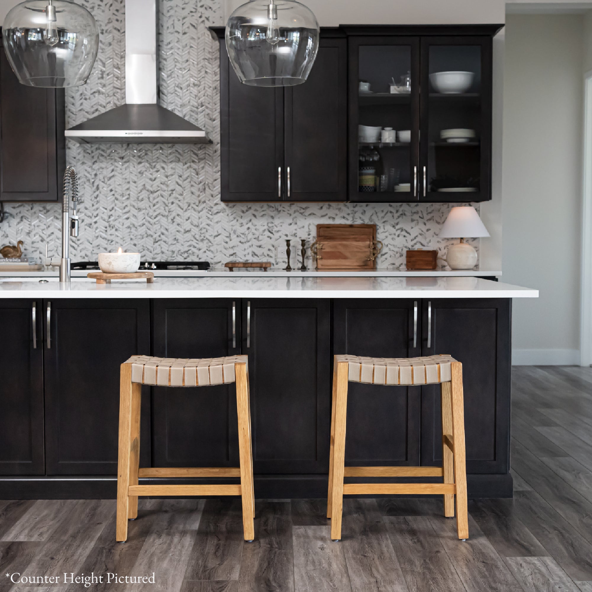 Emerson Bar Stool In Natural Finish & Beige Woven Leather Seat in Stools by Maven Lane