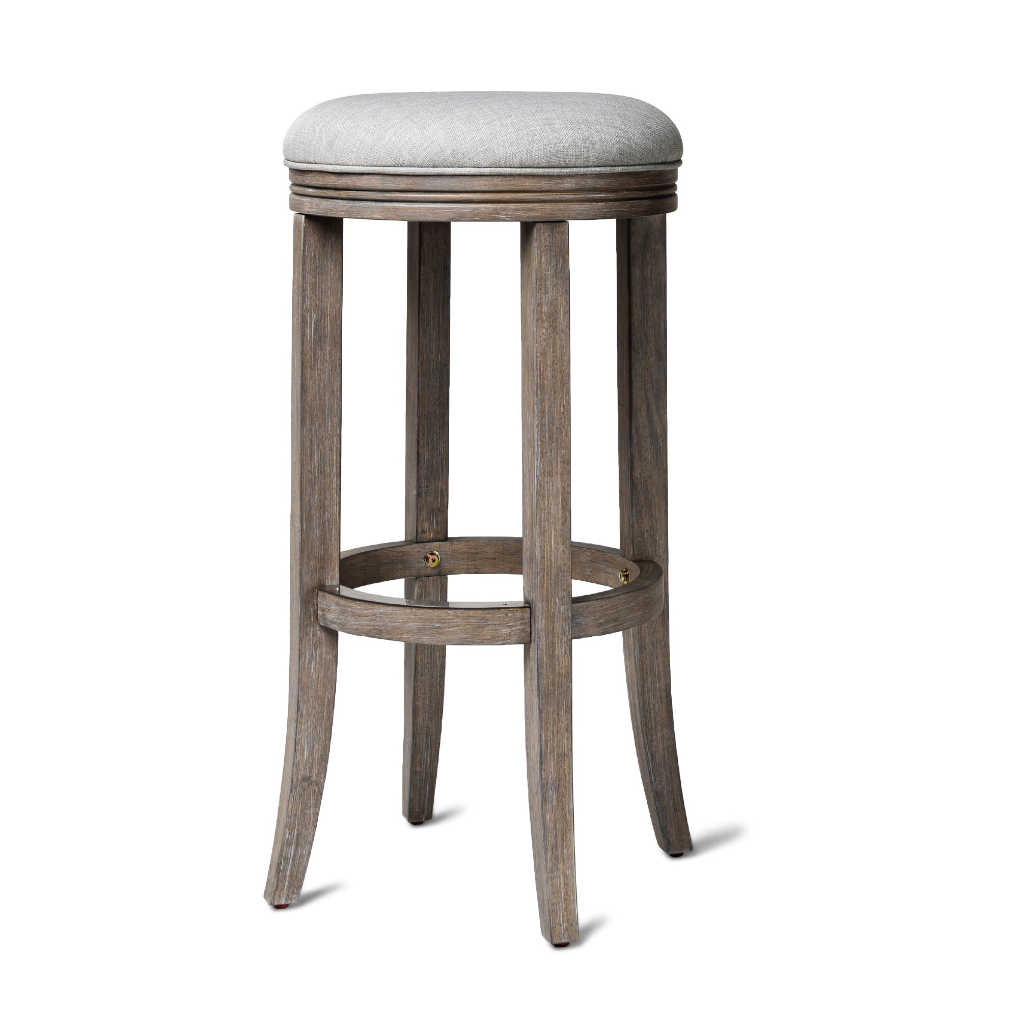 31" Eva Bar Stool in Reclaimed Oak Finish with Ash Grey Fabric Upholstery in Stools by Maven Lane
