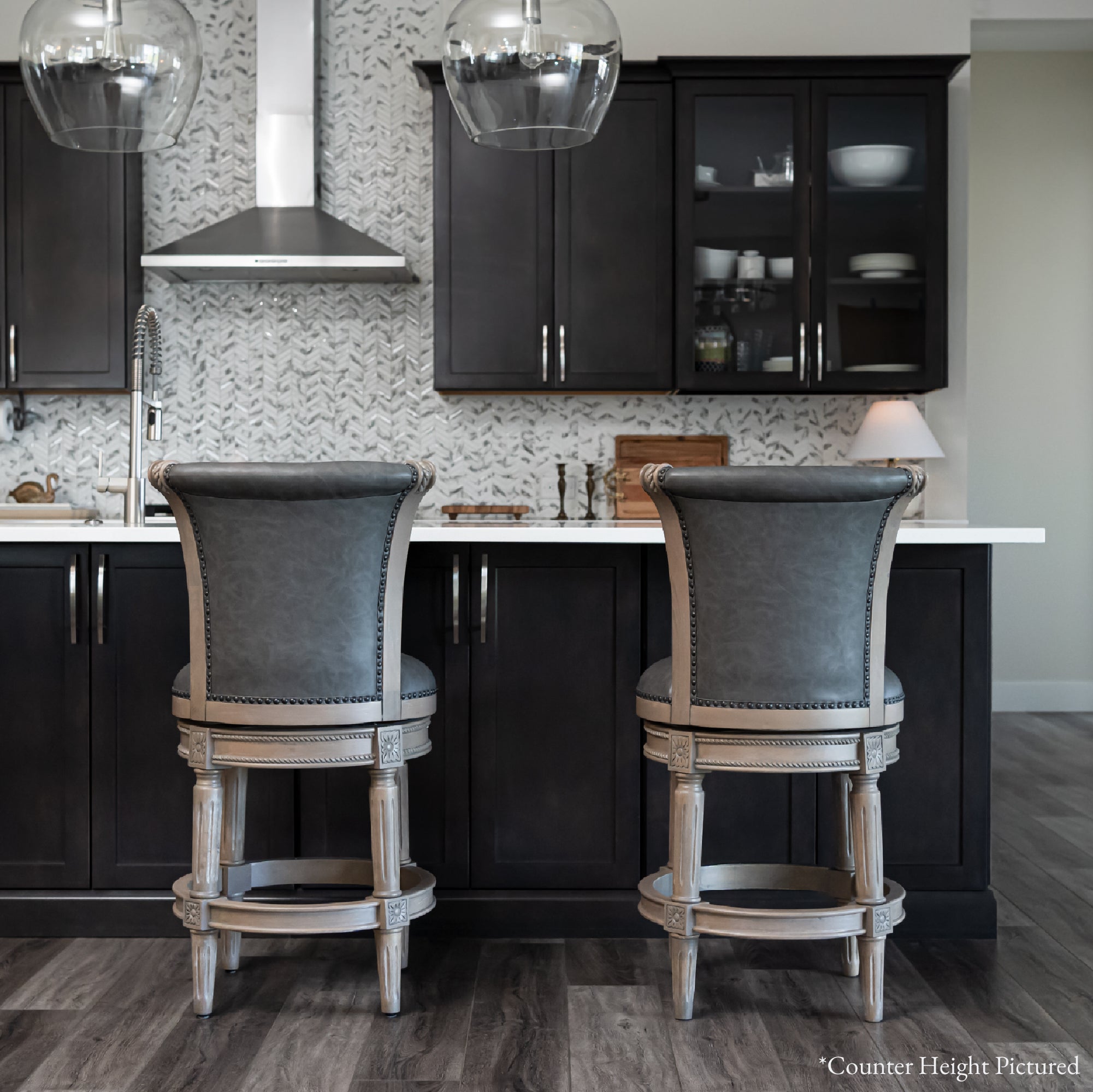 31" Pullman Bar Stool in Reclaimed Oak Finish with Ronan Stone Vegan Leather in Stools by Maven Lane