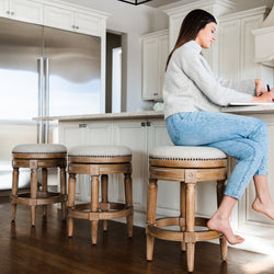 Pullman Backless Counter Stool in Light Brown with Light Grey Fabric in Stools by Maven Lane