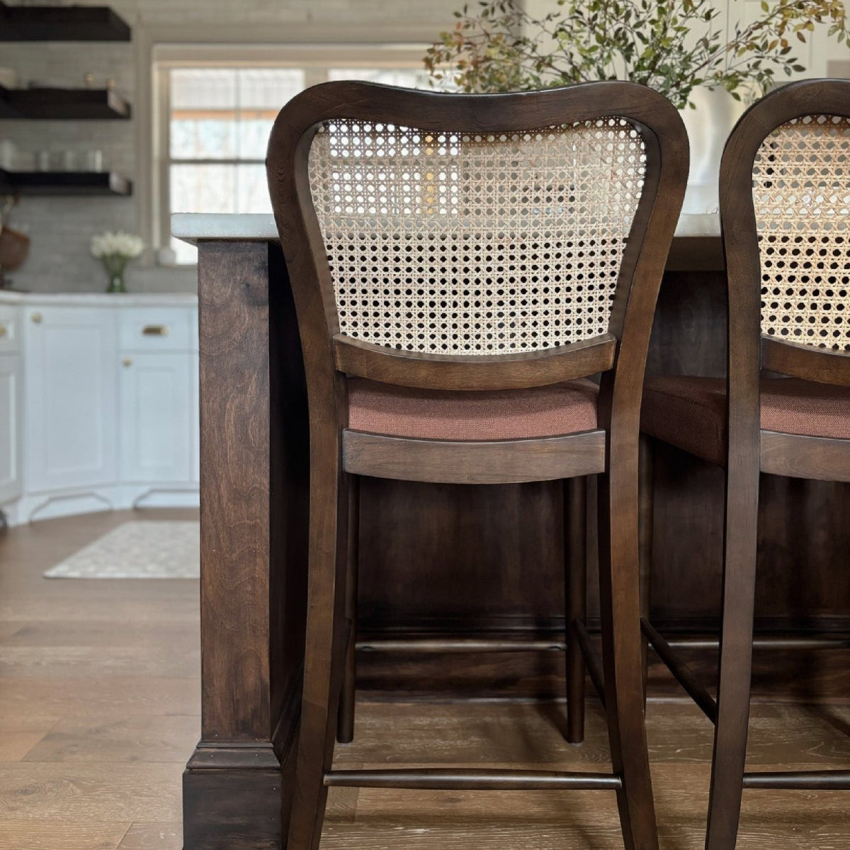 Vera Counter Stool in Brown Finish and Brown Fabric Upholstery in Stools by Maven Lane