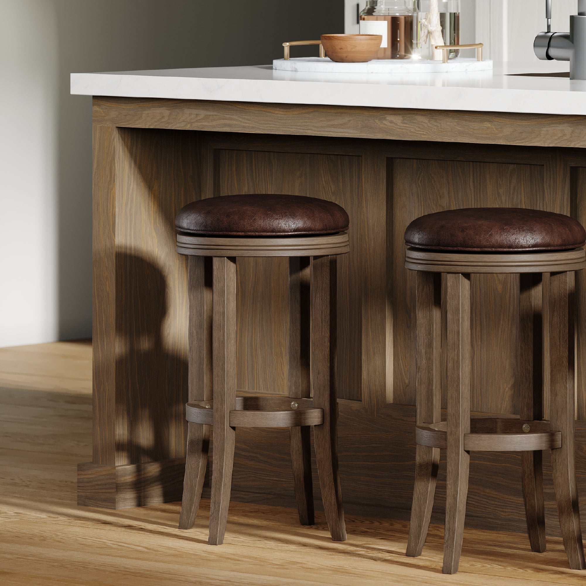 31" Eva Bar Stool in Walnut Finish with Marksman Saddle Vegan Leather in Stools by Maven Lane