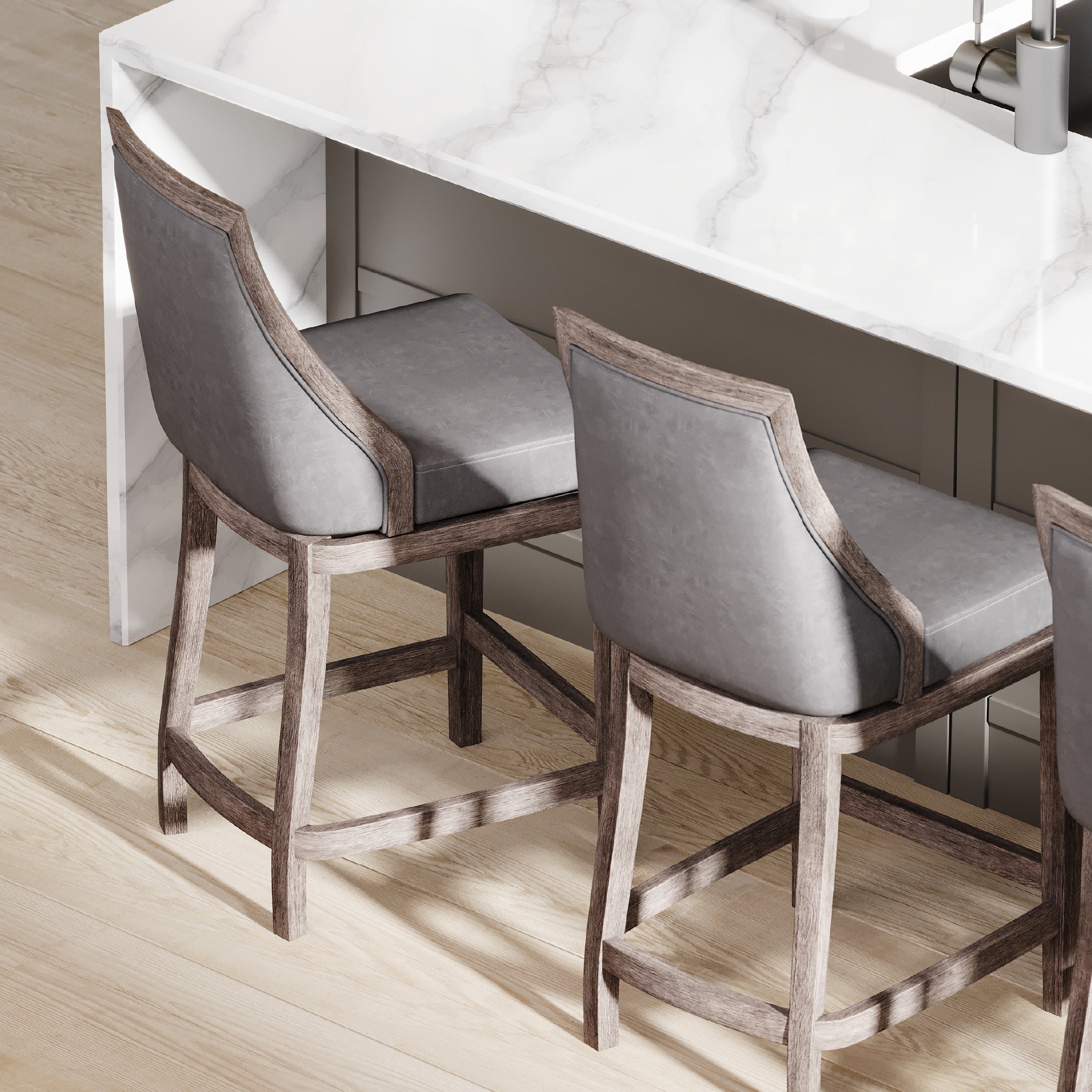 26" Vienna Swivel Counter Stool in Grey Finish with Grey Faux Leather in Stools by Maven Lane