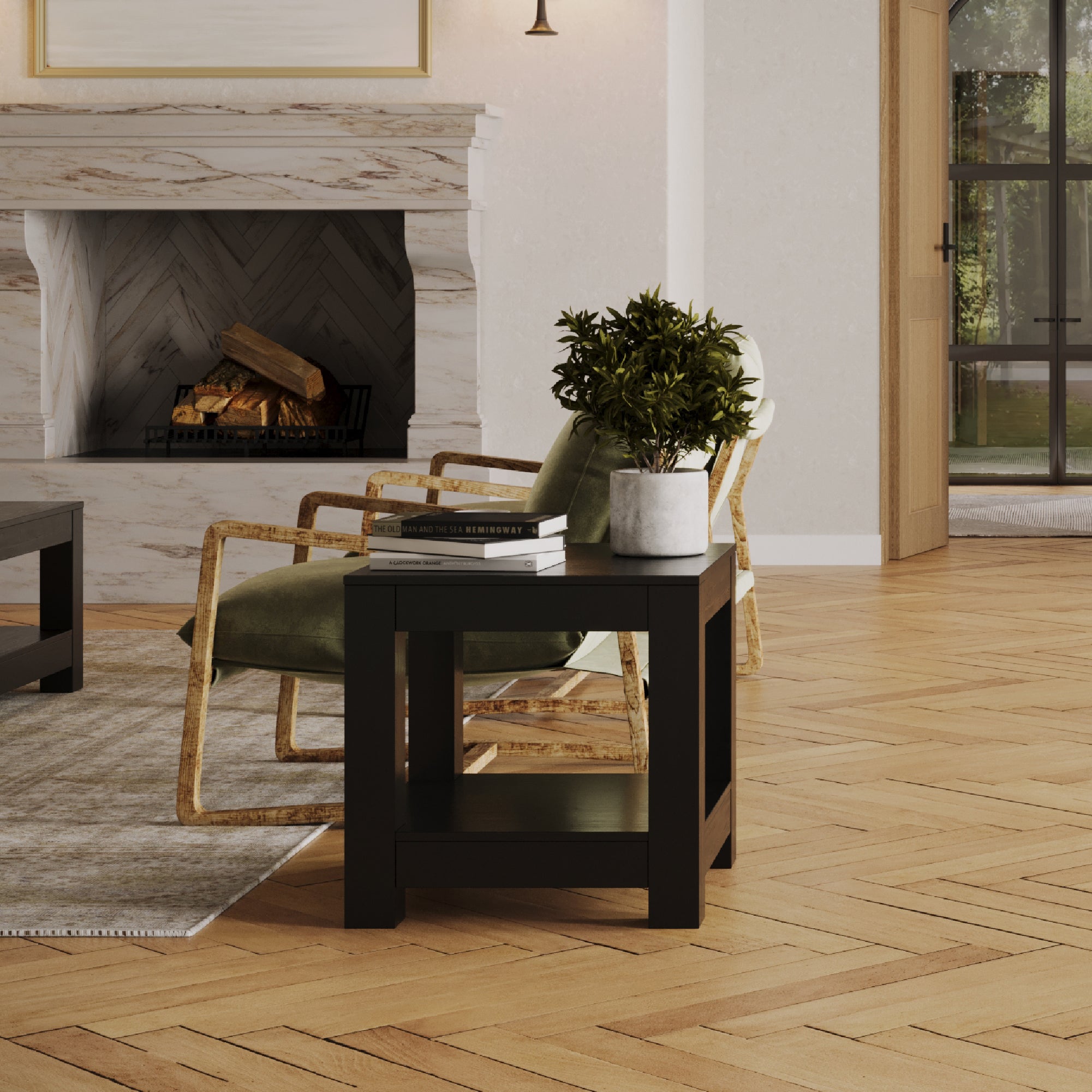 Paulo Wooden Side Table In Weathered Black Finish in Maven Lane by Maven Lane