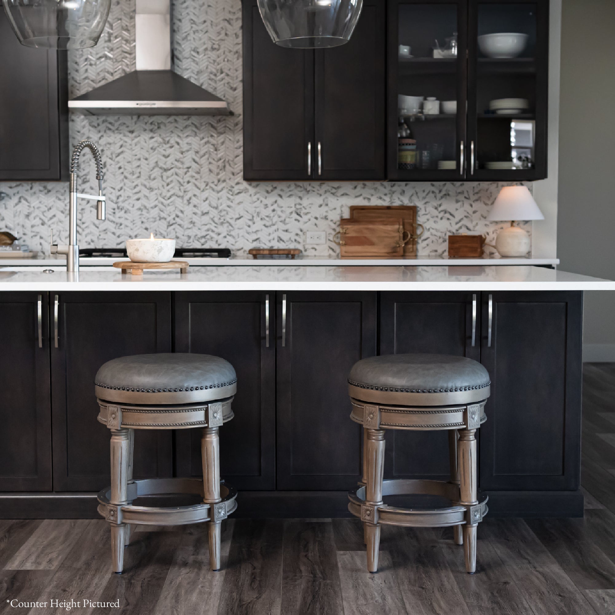 31" Pullman Backless Bar Stool in Grey Finish with Grey Faux Leather (Set of 4) in Stools by Maven Lane