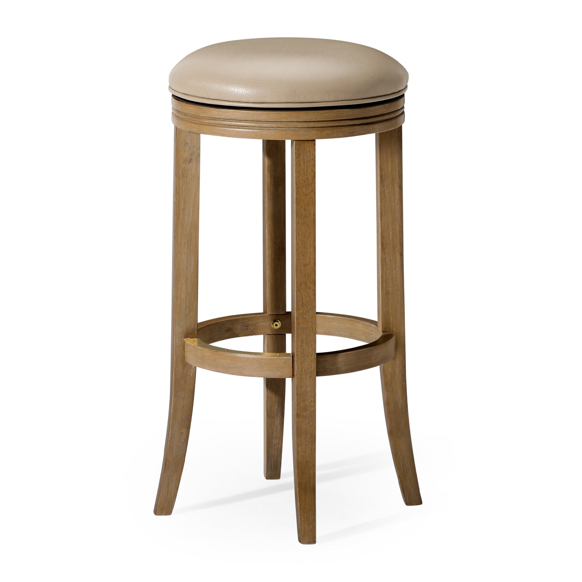 31" Eva Bar Stool in Weathered Oak Finish with Avanti Bone Vegan Leather in Stools by Maven Lane
