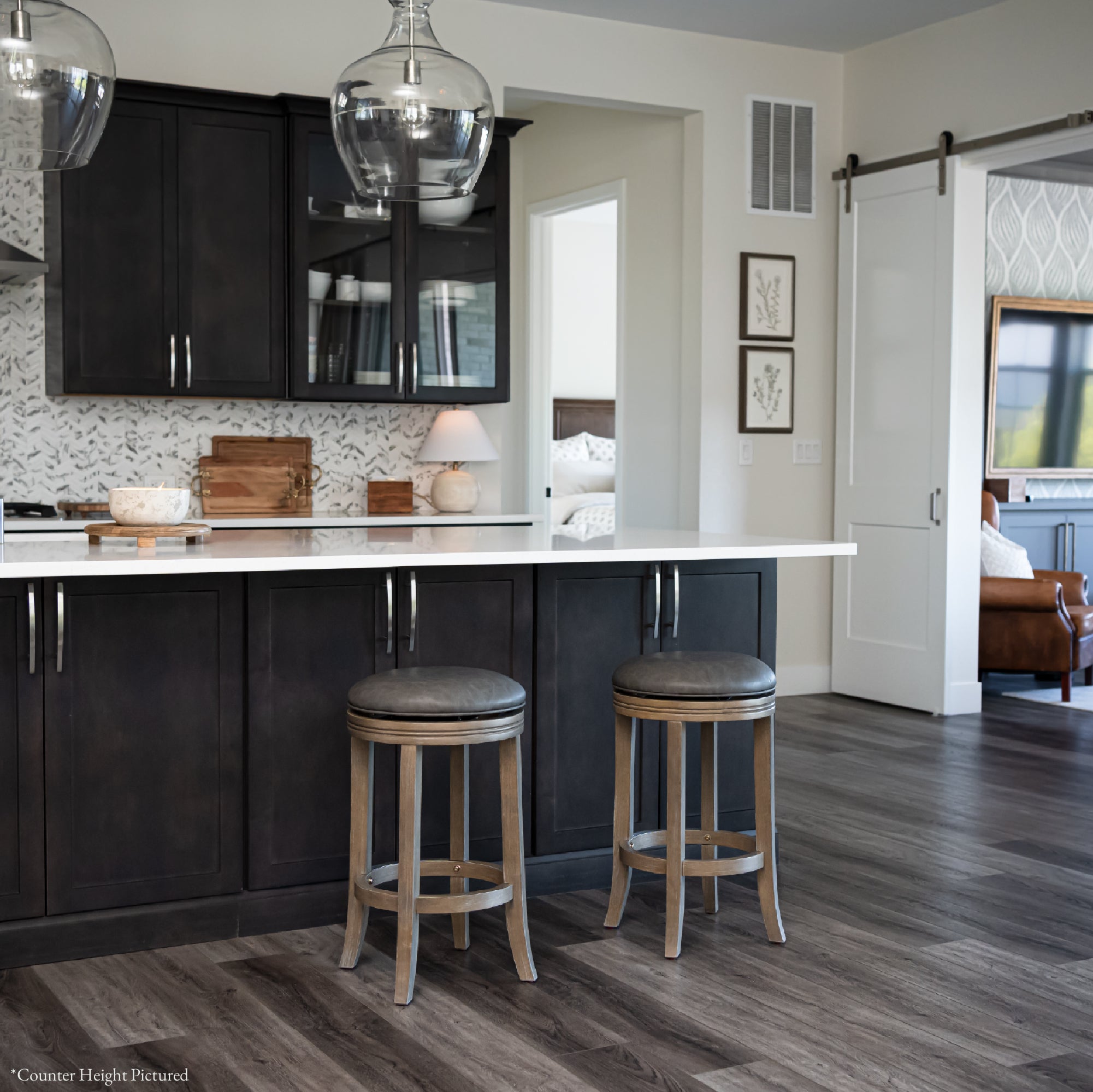 31" Eva Bar Stool in Reclaimed Oak Finish with Ronan Stone Vegan Leather in Stools by Maven Lane