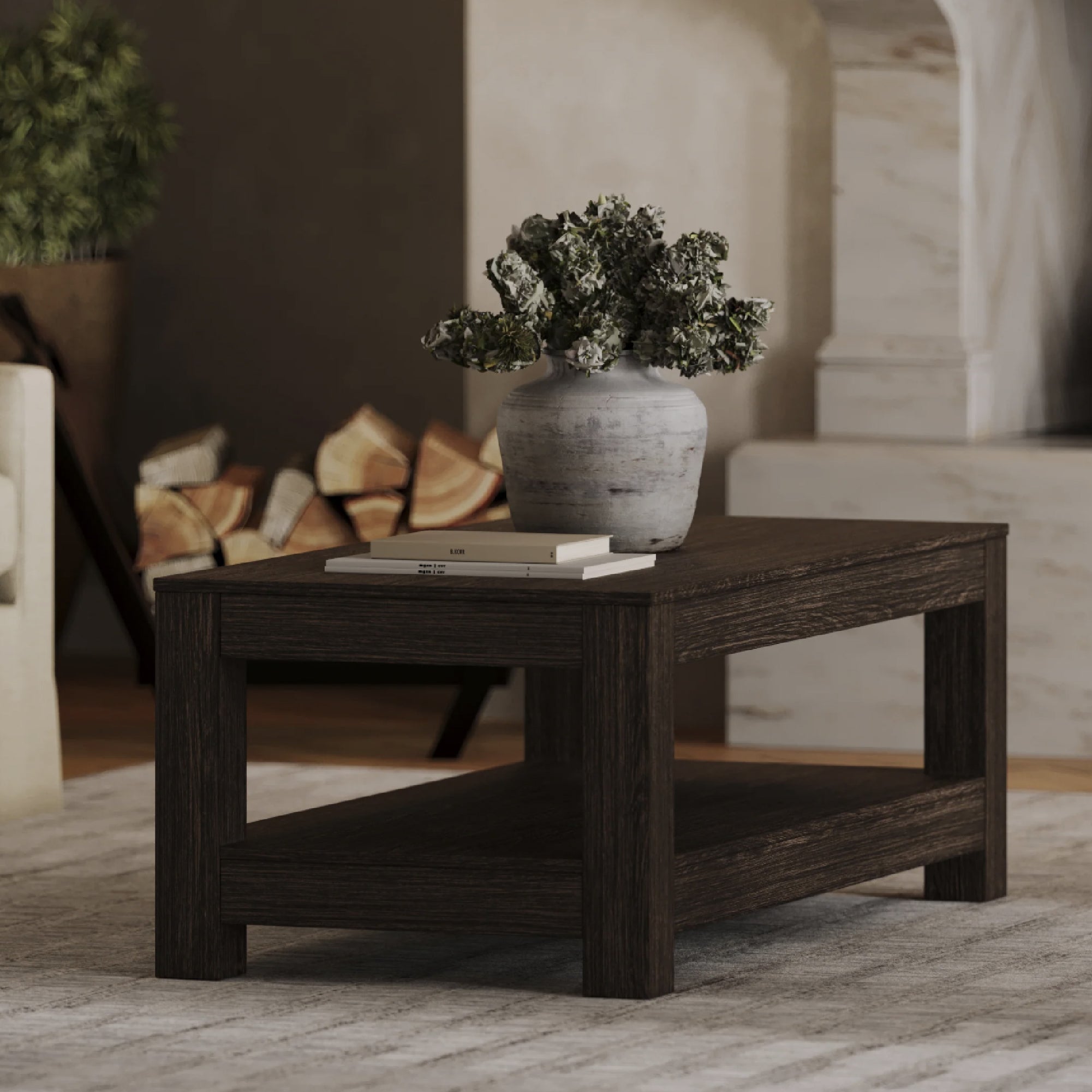 Paulo Wooden Coffee Table in Weathered Brown Finish in Accent Tables by Maven Lane
