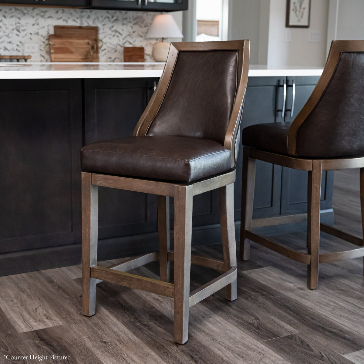 Vienna Swivel Bar Stool in Brown Finish with Brown Faux Leather in Stools by Maven Lane