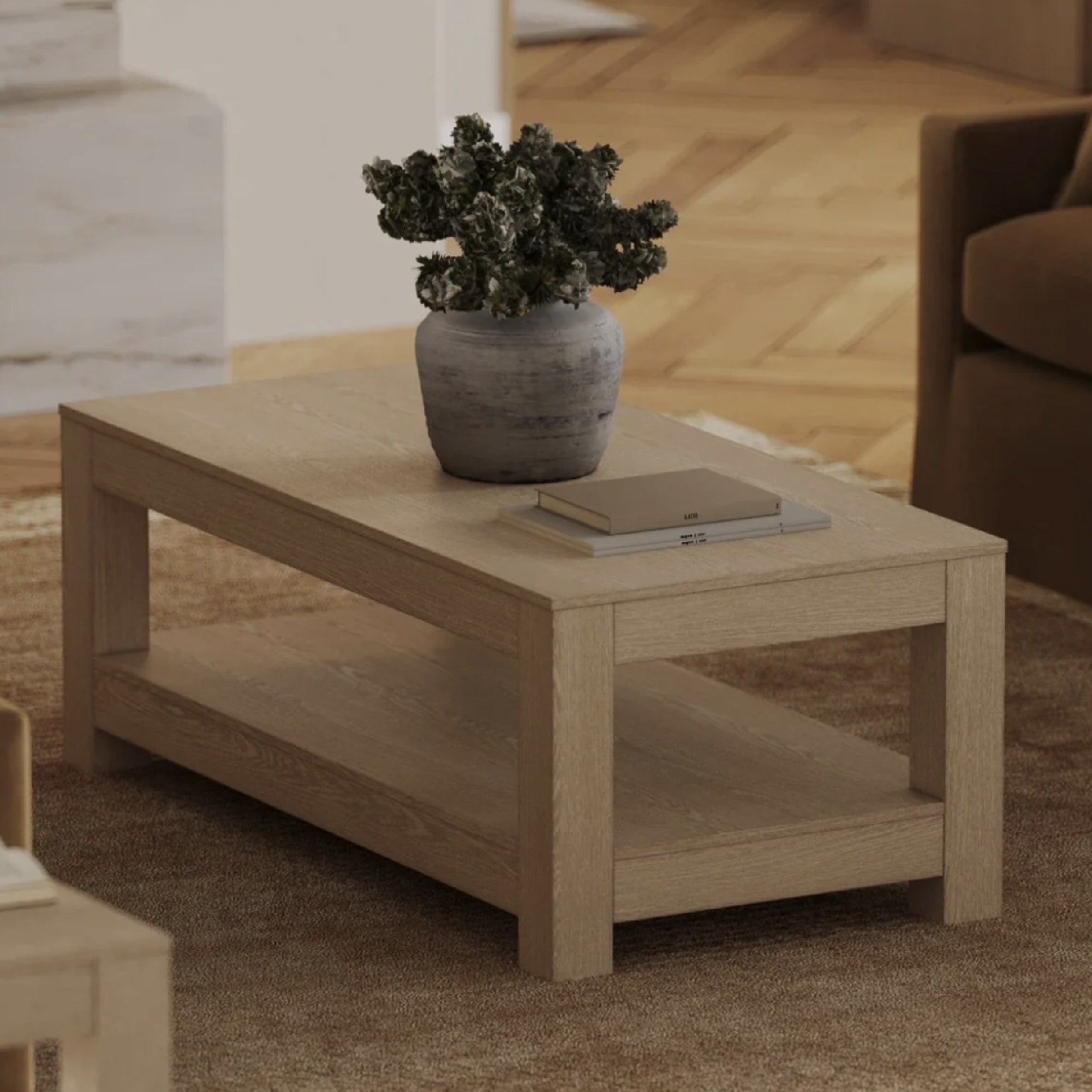 Paulo Wooden Coffee Table in Weathered White Finish