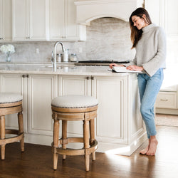 Pullman Backless Counter Stool in Light Brown with Light Grey Fabric in Stools by Maven Lane