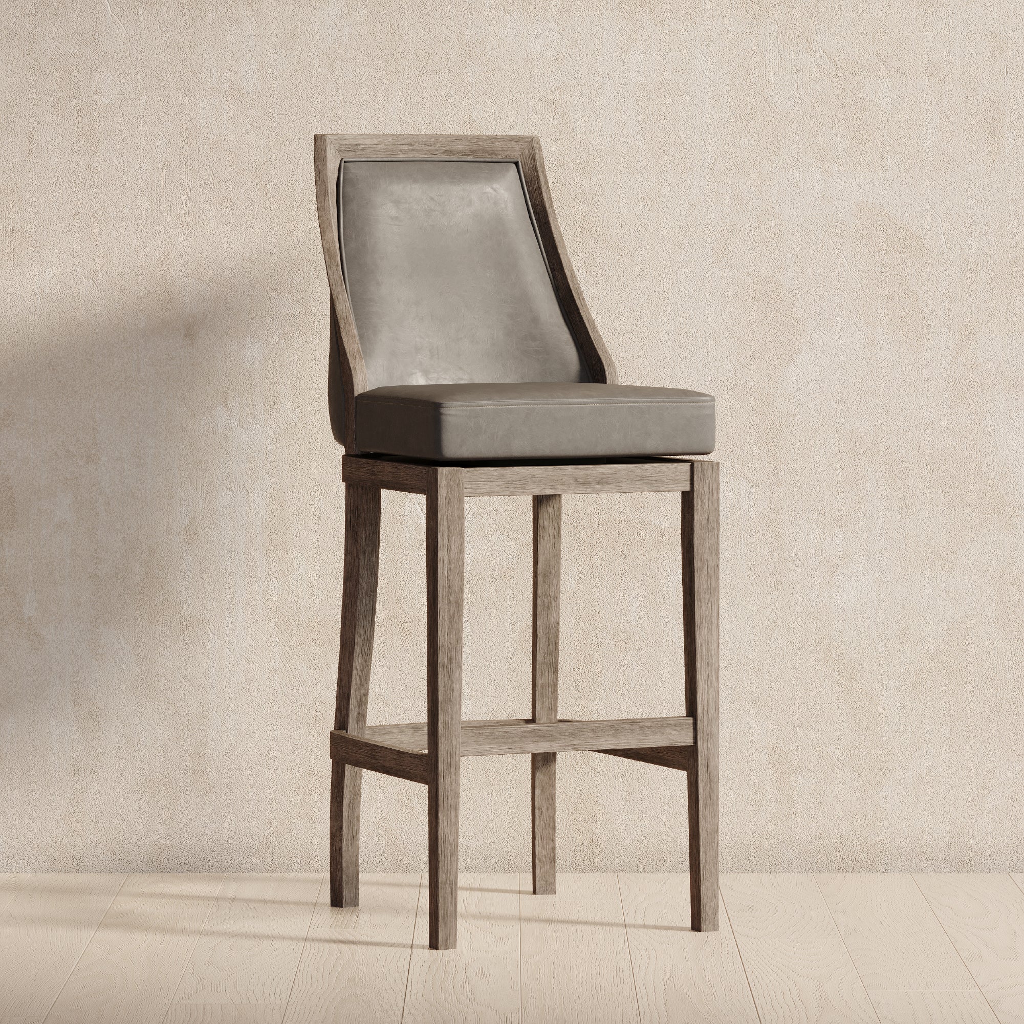 31" Vienna Bar Stool in Reclaimed Oak Finish with Ronan Stone Vegan Leather in Stools by Maven Lane