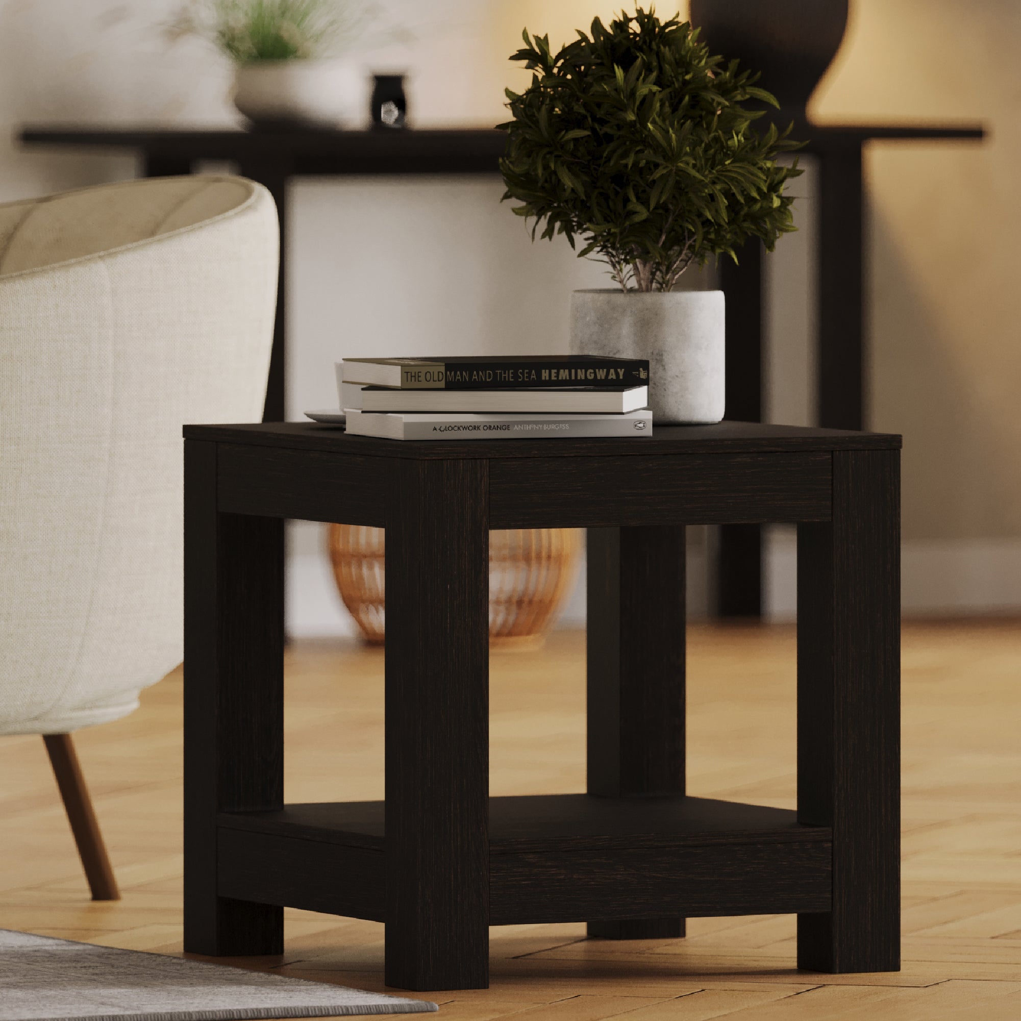 Paulo Wooden Side Table In Weathered Black Finish in Maven Lane by Maven Lane