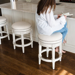 Pullman Backless Counter Stool in Cream Finish and Natural Fabric in Stools by Maven Lane