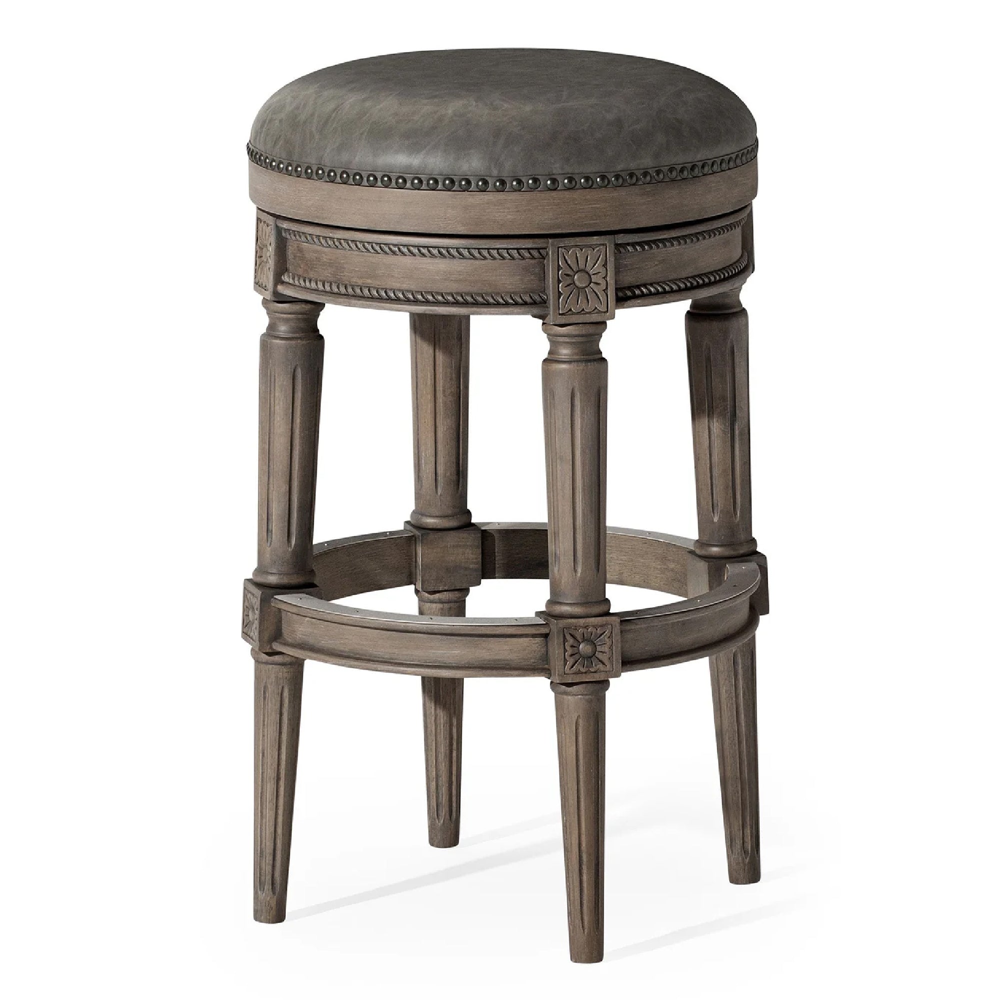 Pullman Backless Bar Stool in Grey Finish with Grey Faux Leather in Stools by Maven Lane