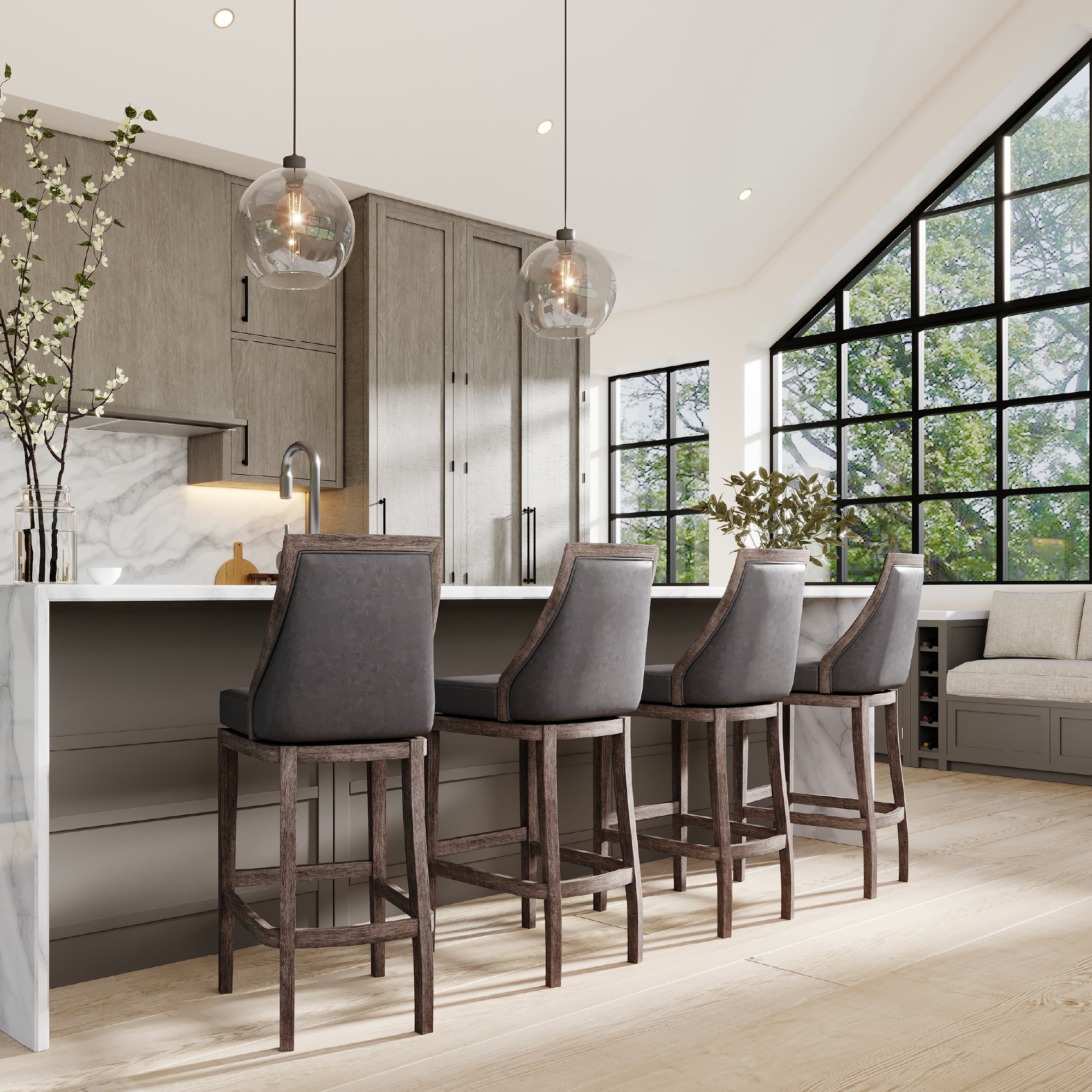 31" Vienna Bar Stool In Reclaimed Oak Finish With Ronan Stone Vegan Leather in Maven Lane by Maven Lane