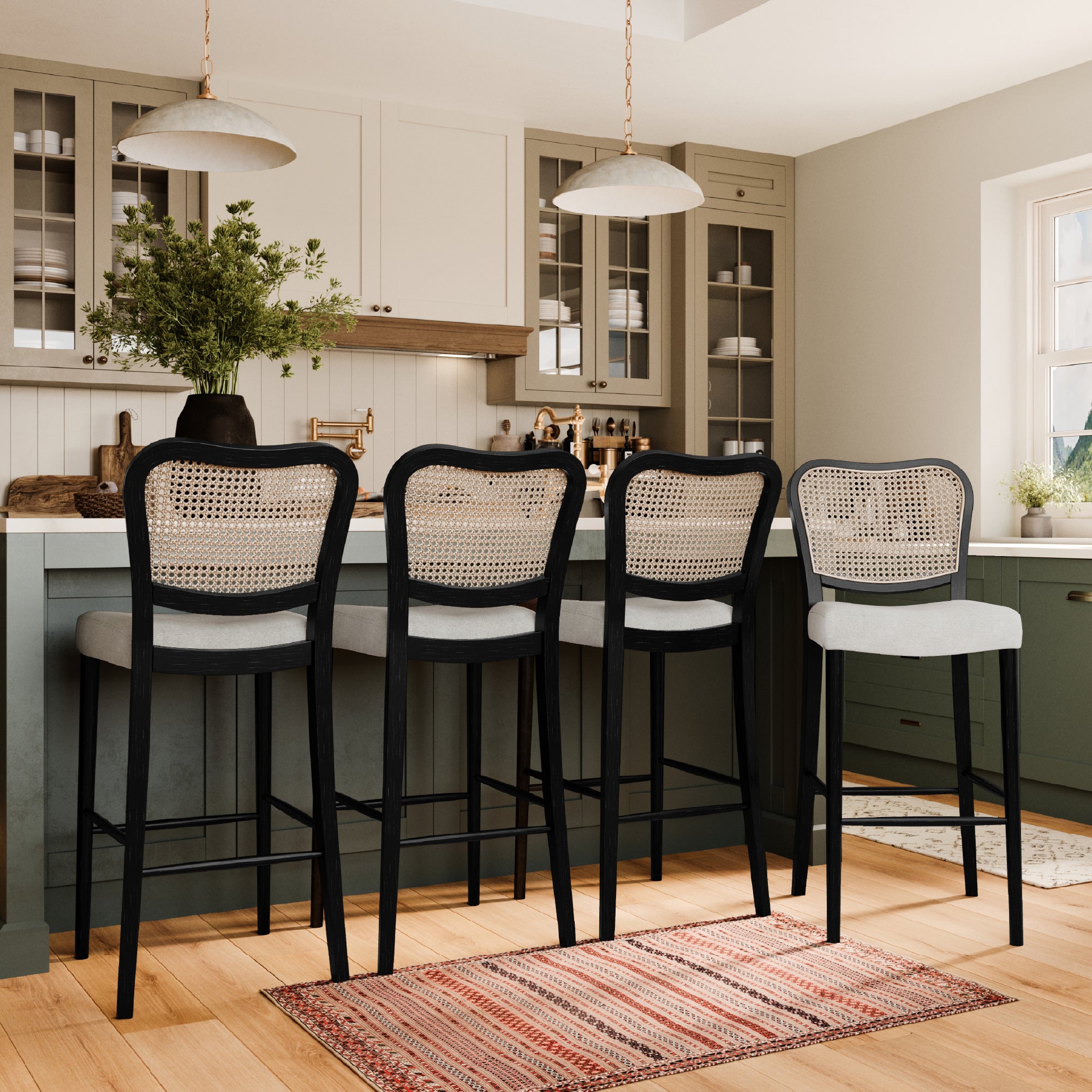 31" Vera Bar Stool in Black Finish with White Fabric Upholstery in Stools by Maven Lane