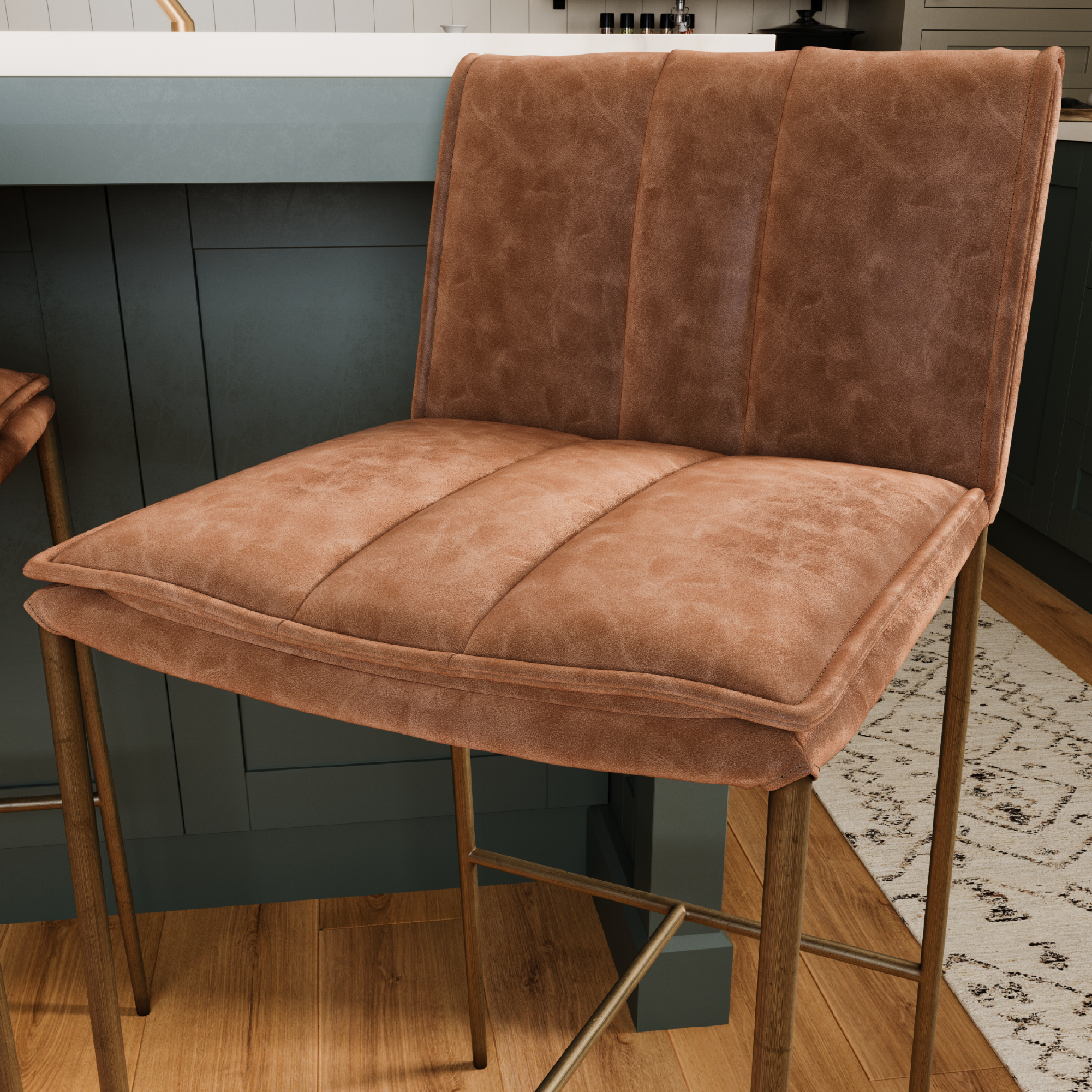 29" Gerard Bar Stool in Antique Brass Finish with Cocoa Brown Vegan Leather in Stools by Maven Lane