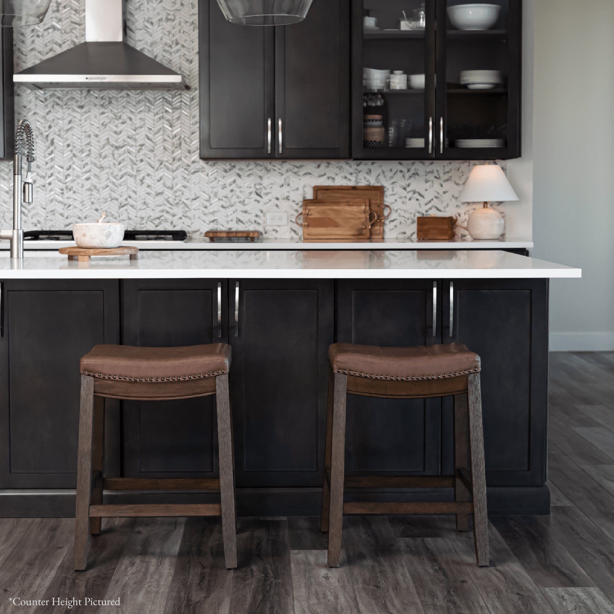 31" Sophia Bar Stool in Brown Finish with Brown Faux Leather in Stools by Maven Lane